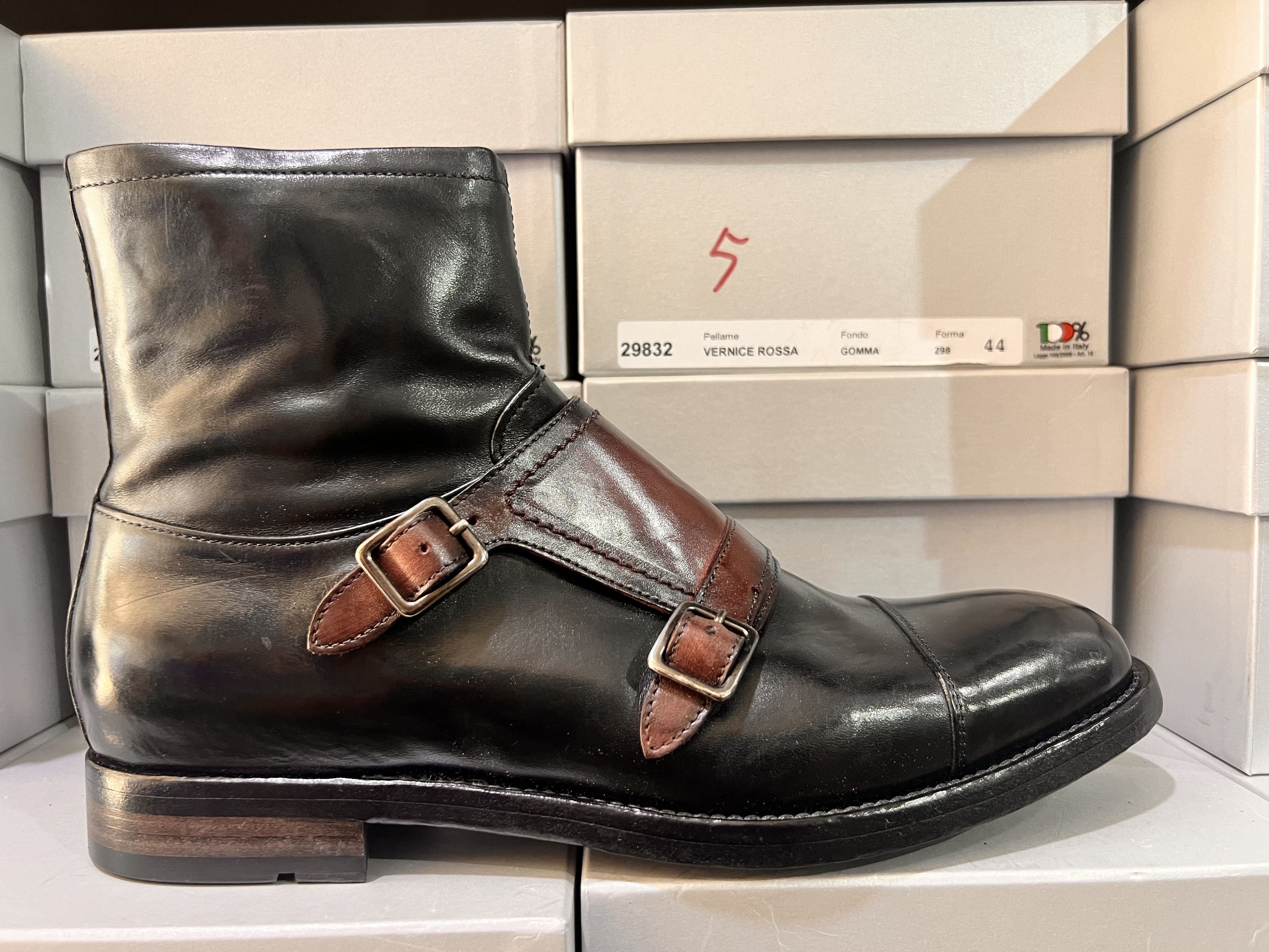 image of Officine Creative 42 Boot Premium Italian Leather 799 $ in Black/Burgundy, Men's