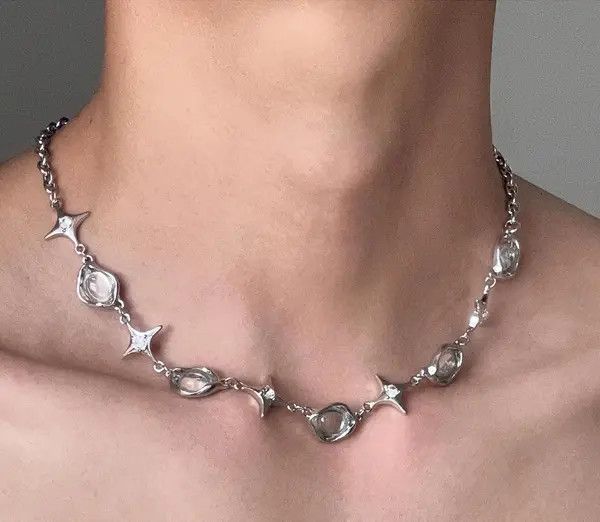Jewelry Silver Star Link Chain Necklace, Modern Silver Jewelry Size ONE SIZE - 6 Thumbnail