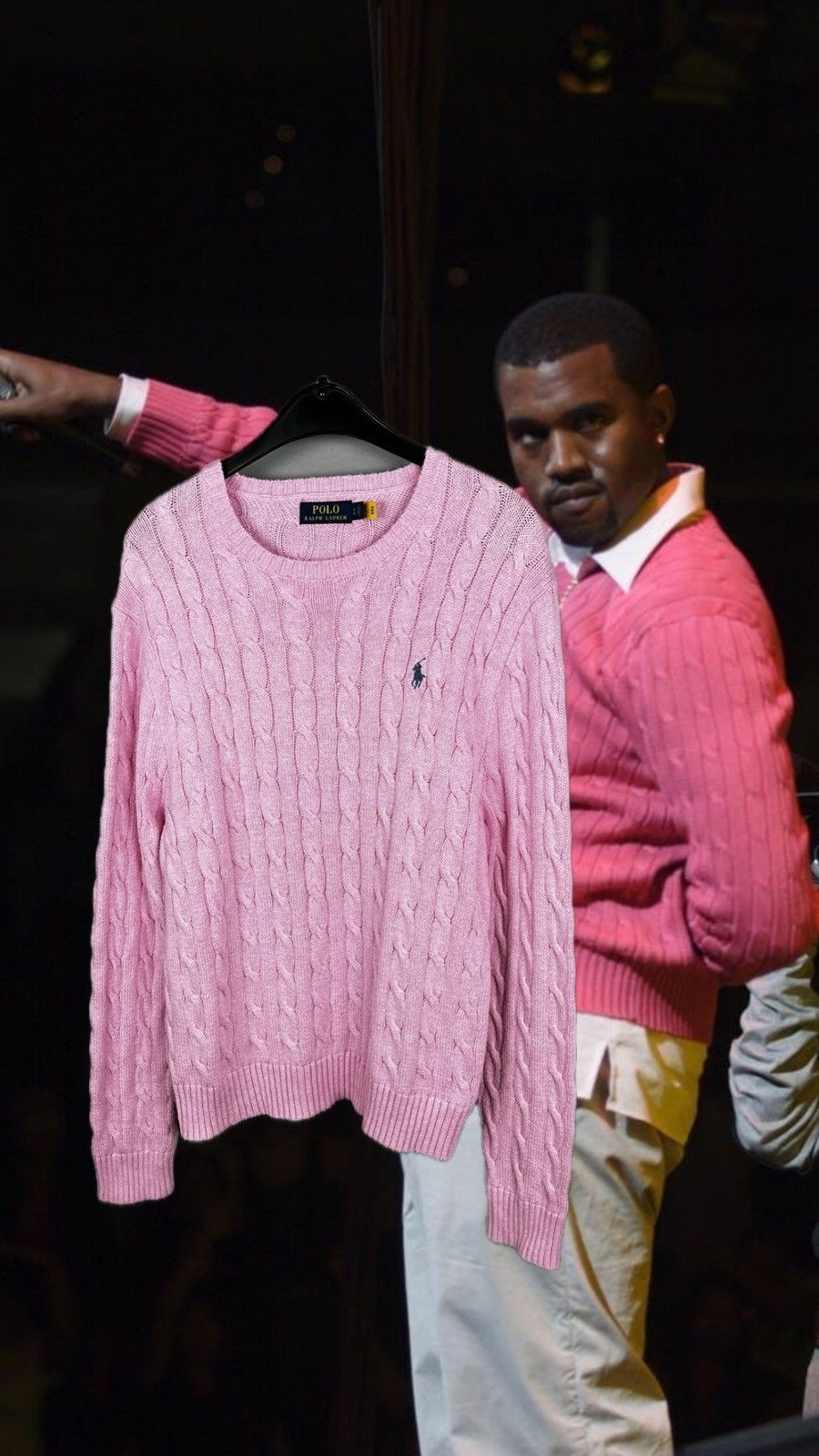 Kanye West Pink Ralph Lauren Cable Knit Sweater
