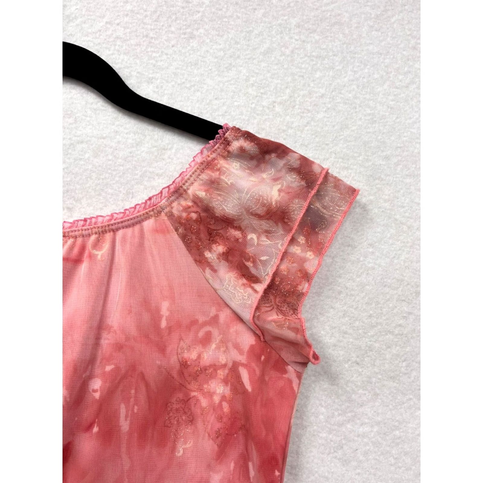 Pinko Women’s Pink Dress with Ruffles Cap Sleeves Scoop Neck Knee Length Large Taboo Printed Tie-Dye Floral 6091 Womens Size L / US 10 / IT 46 - 7 Thumbnail