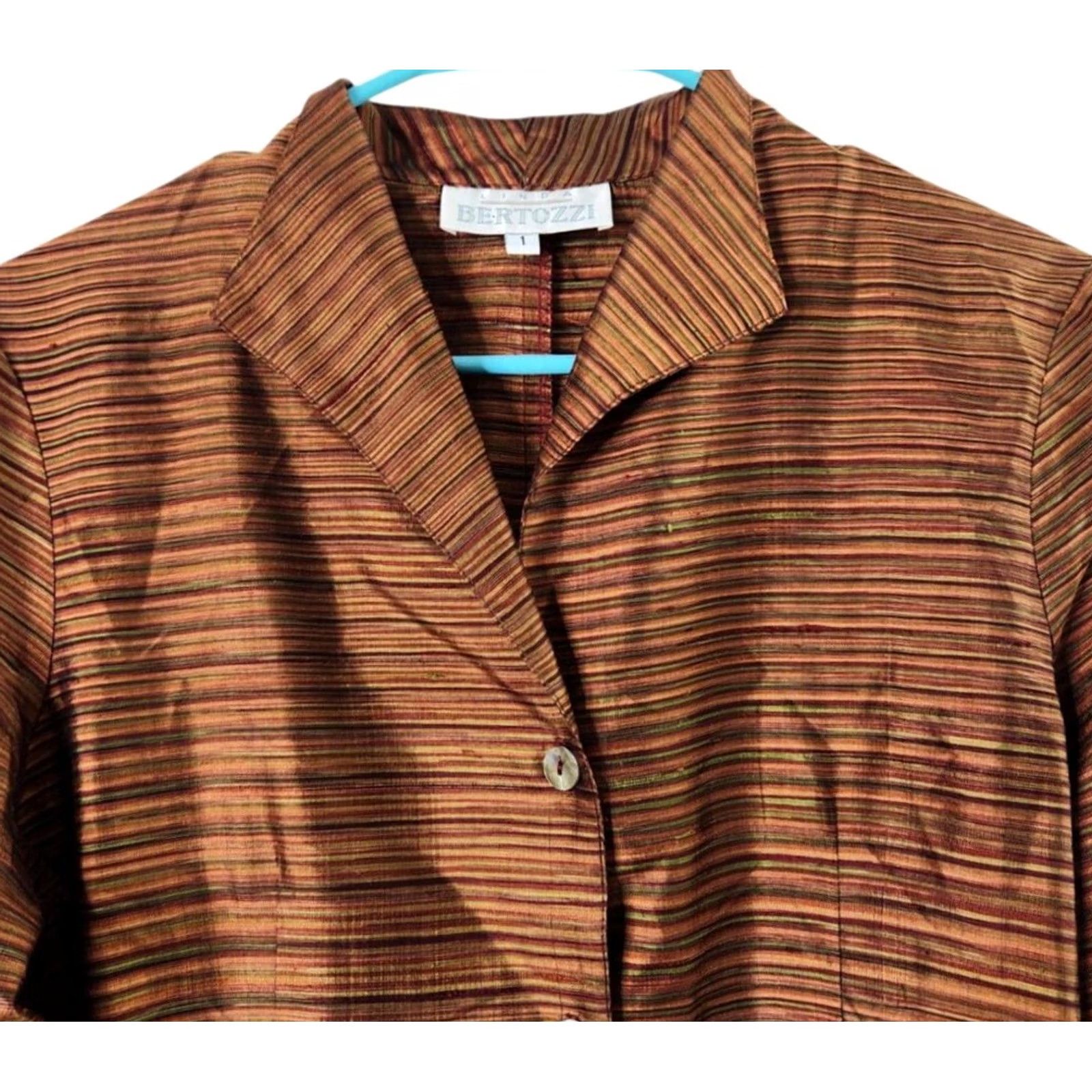 Vintage Linda Bertozzi Womens Size 1 100% Silk Top Striped Shirt Jacket Size XS / US 0-2 / IT 36-38 - 3 Thumbnail