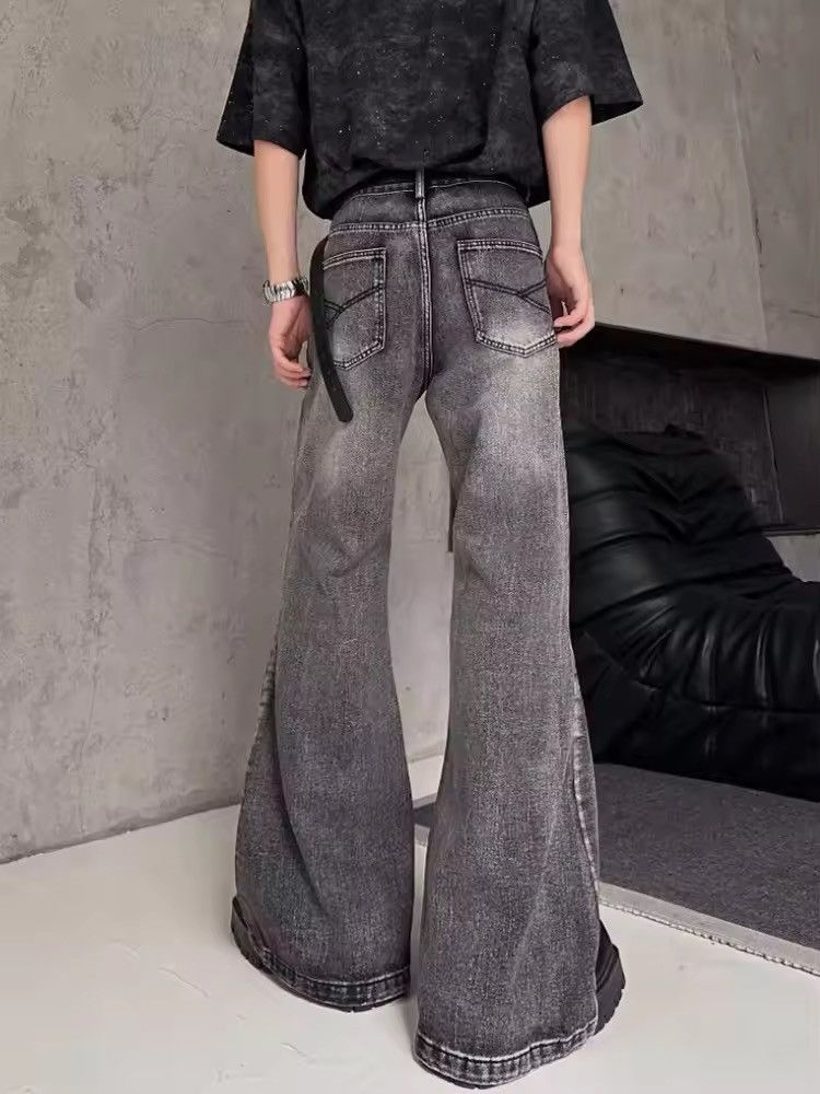 Japanese Brand × Jean Streetwear Washed Grey Baggy Stacked Flare Jean Size US 33 - 2 Thumbnail