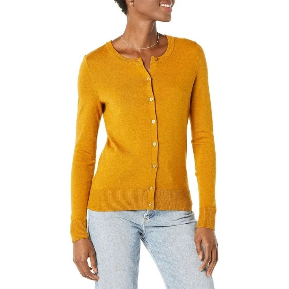 Designer The Limited Lightweight Crewneck Cardigan Yellow Large Size L / US 10 / IT 46 - 1 Thumbnail