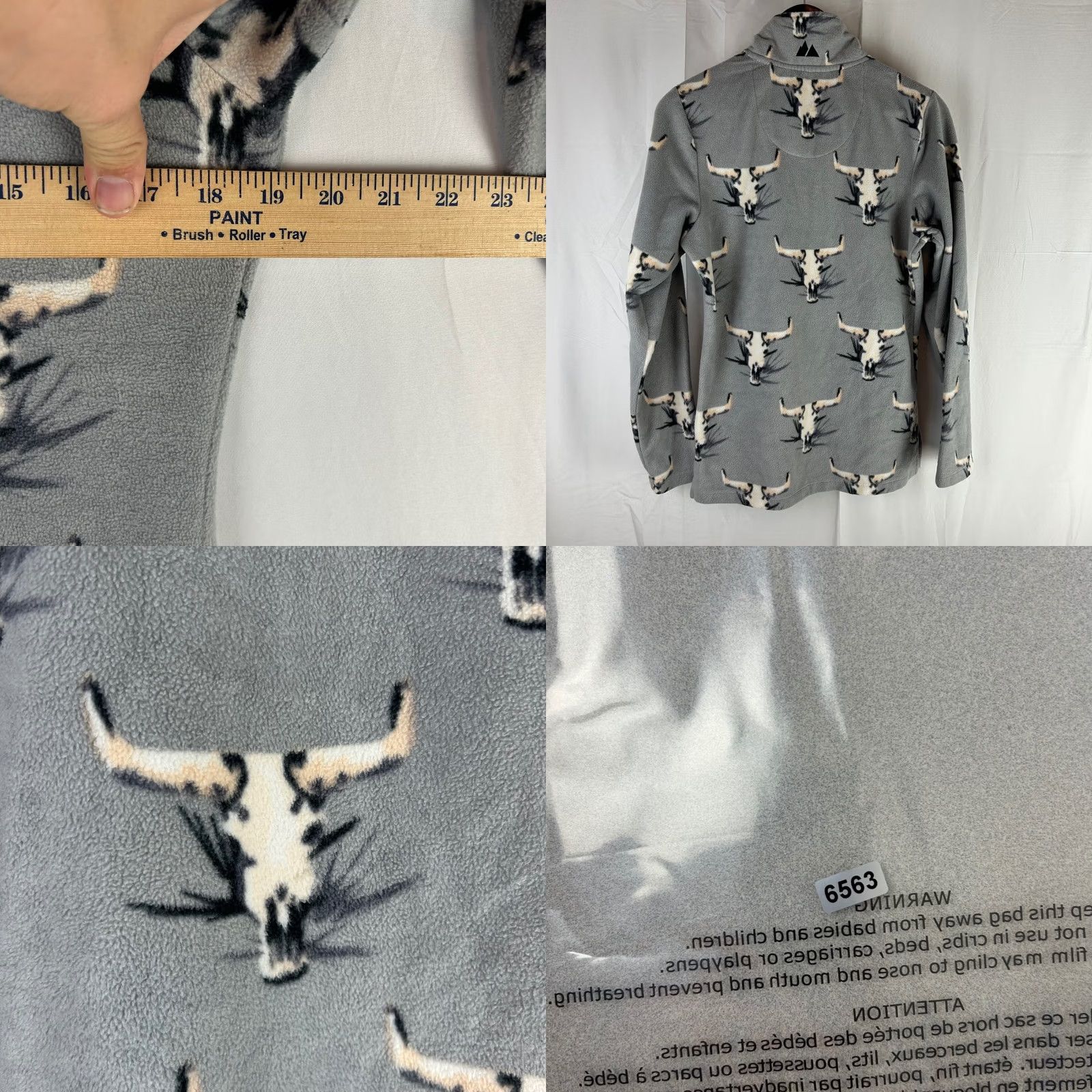 Vintage Powder River Outfitters Gray Bull Skull Fleece 1/4 Zip Pullover Women's M Shirt Size M / US 6-8 / IT 42-44 - 8 Thumbnail