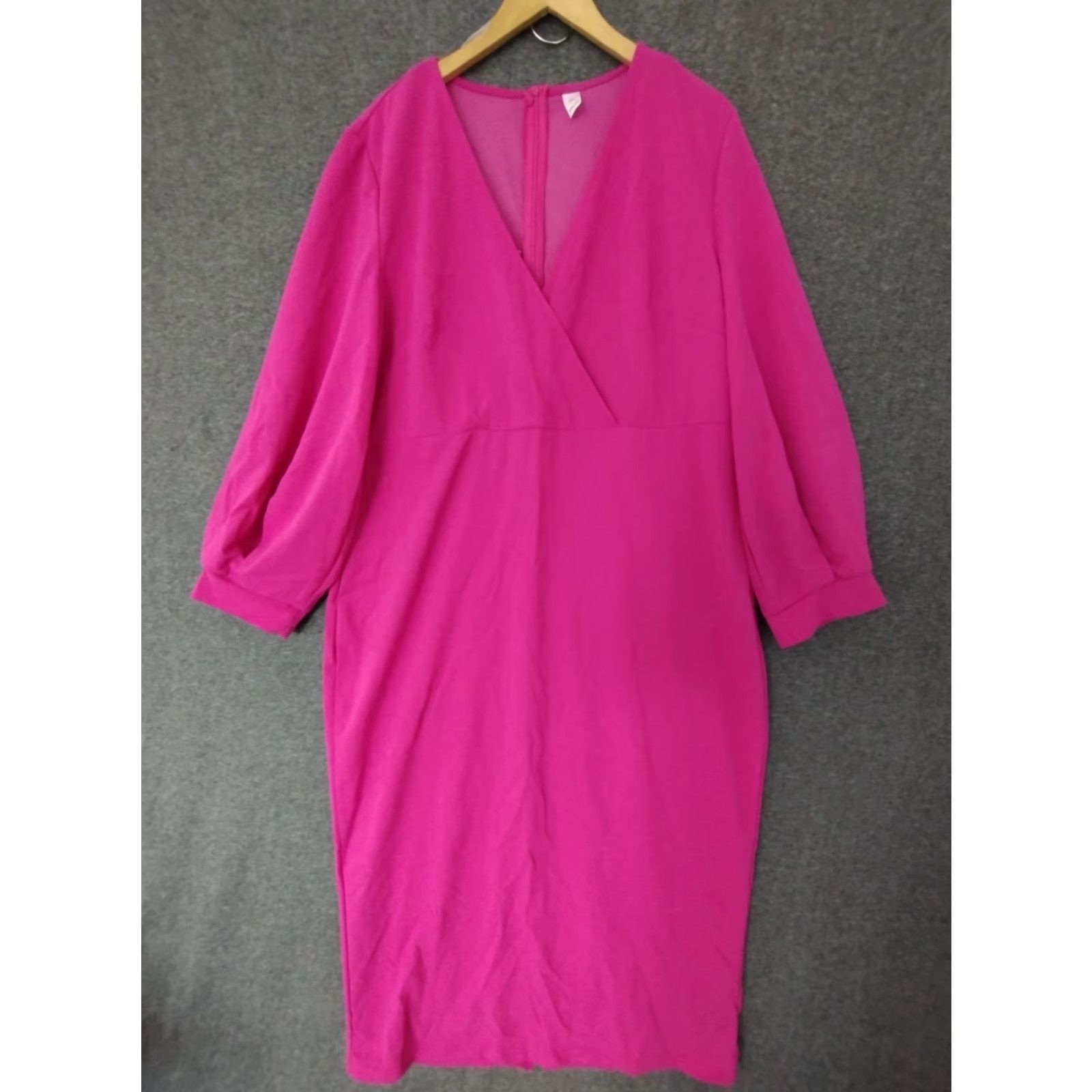 Pinko Womens Sheath Hot Pink Casual V-Neck 3/4 Sleeve Dress 3XL Size XXL / US 16-18 / IT 52-54 - 2 Thumbnail