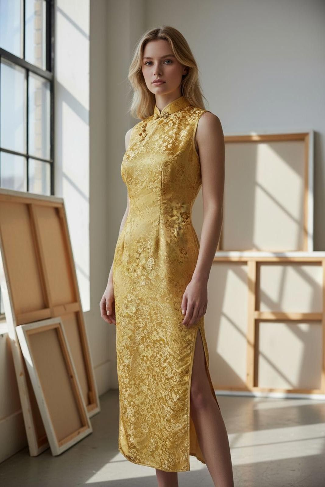 Other Chinatown Elegant Gold Sleeveless Midi Dress Size S / US 4 / IT 40 - 1 Thumbnail