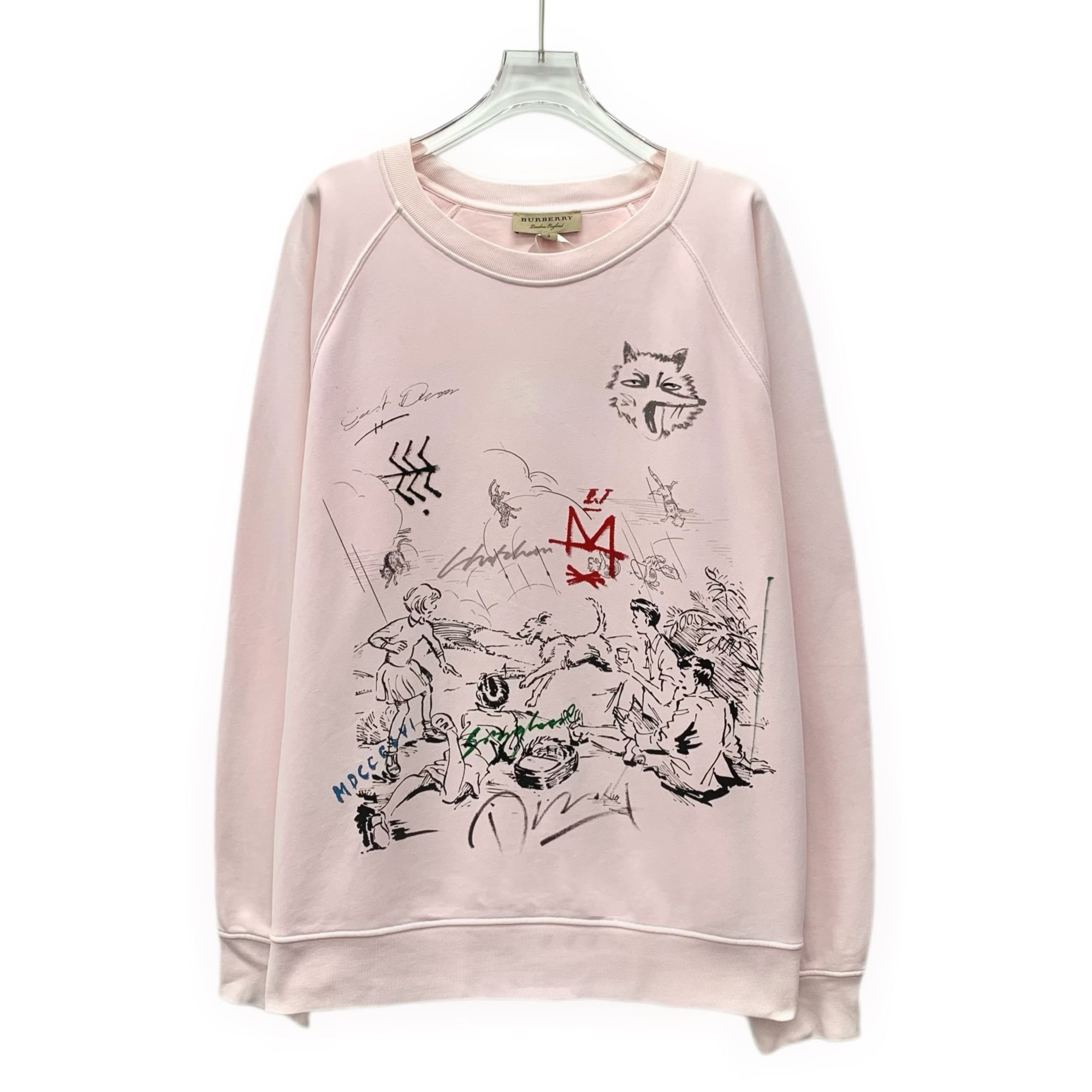 Burberry Pink Graffiti Print Cotton Sweatshirt L Round-Neck