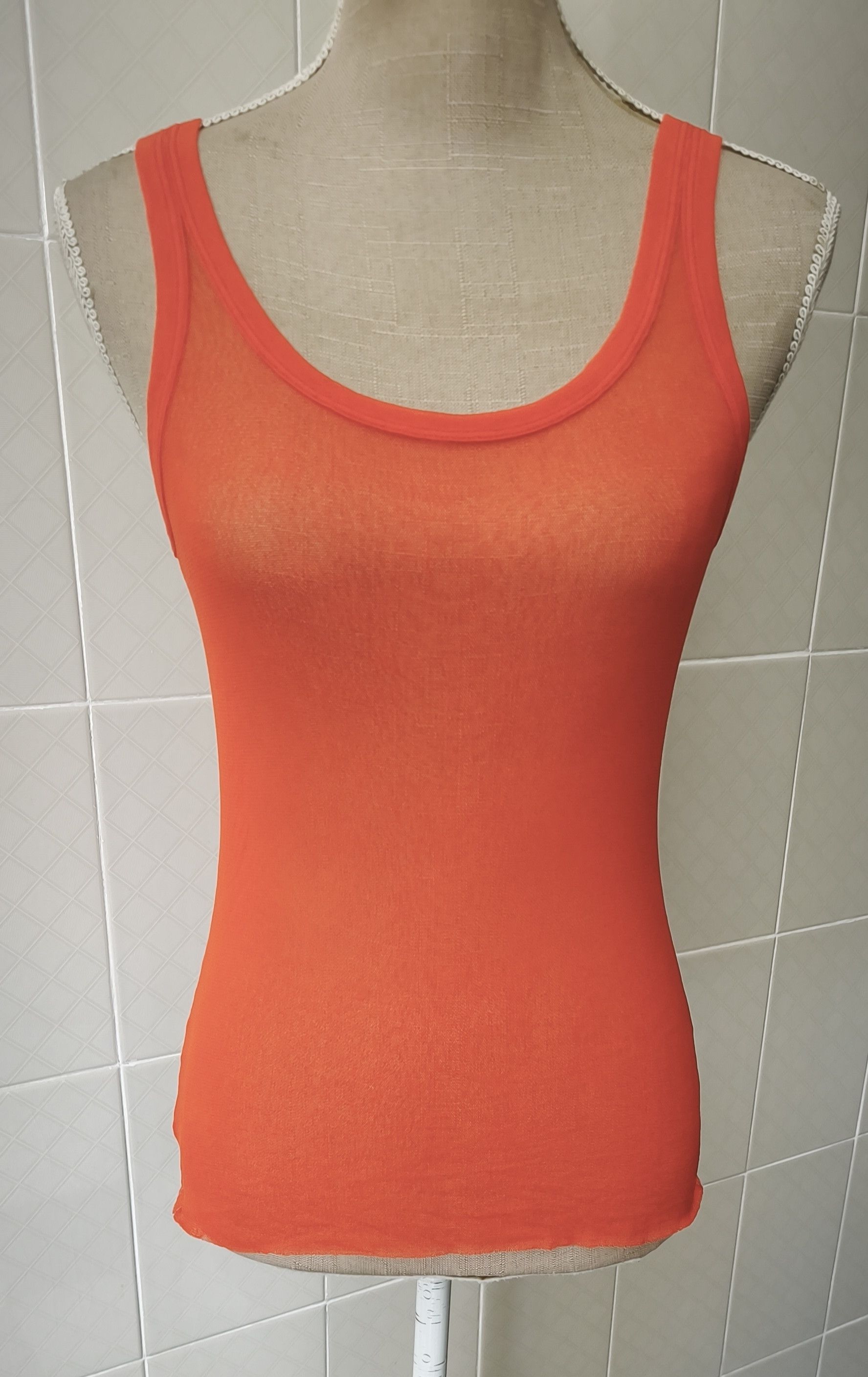 2000's - Fluorescent orange - Mesh nylon tank top