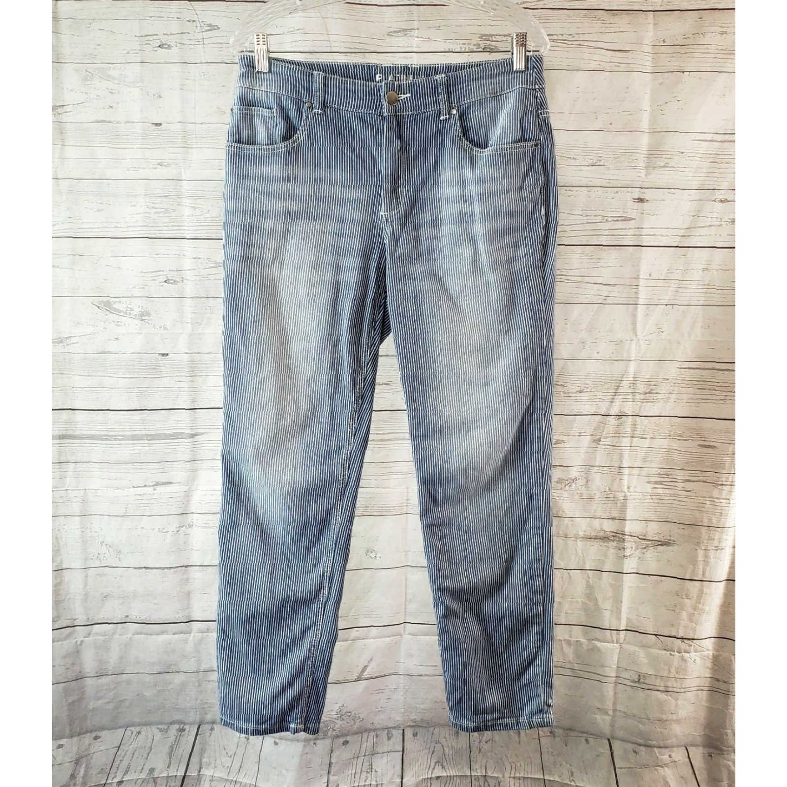 Vintage Chicos Platinum Womens Jeans Ankle 6 Blue White Striped Mid Rise Cotton Blend Size 28" / US 6 / IT 42 - 2 Thumbnail