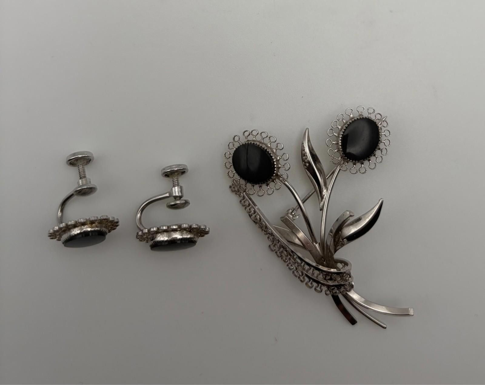 Other Star Art 925 Silver Black Onyx Brooch & Screwback Earrings Size ONE SIZE - 2 Thumbnail