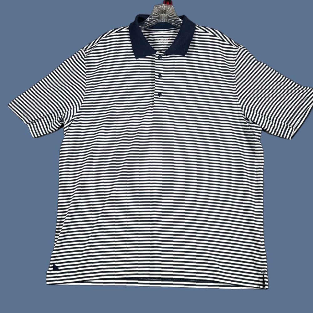 UNTUCKit UNTUCKit Men's Cronos Feeder Stripe Navy Blue White Performance Polo L Shirt PoloUNTUCKit? Size US L / EU 52-54 / 3 - 1 Thumbnail