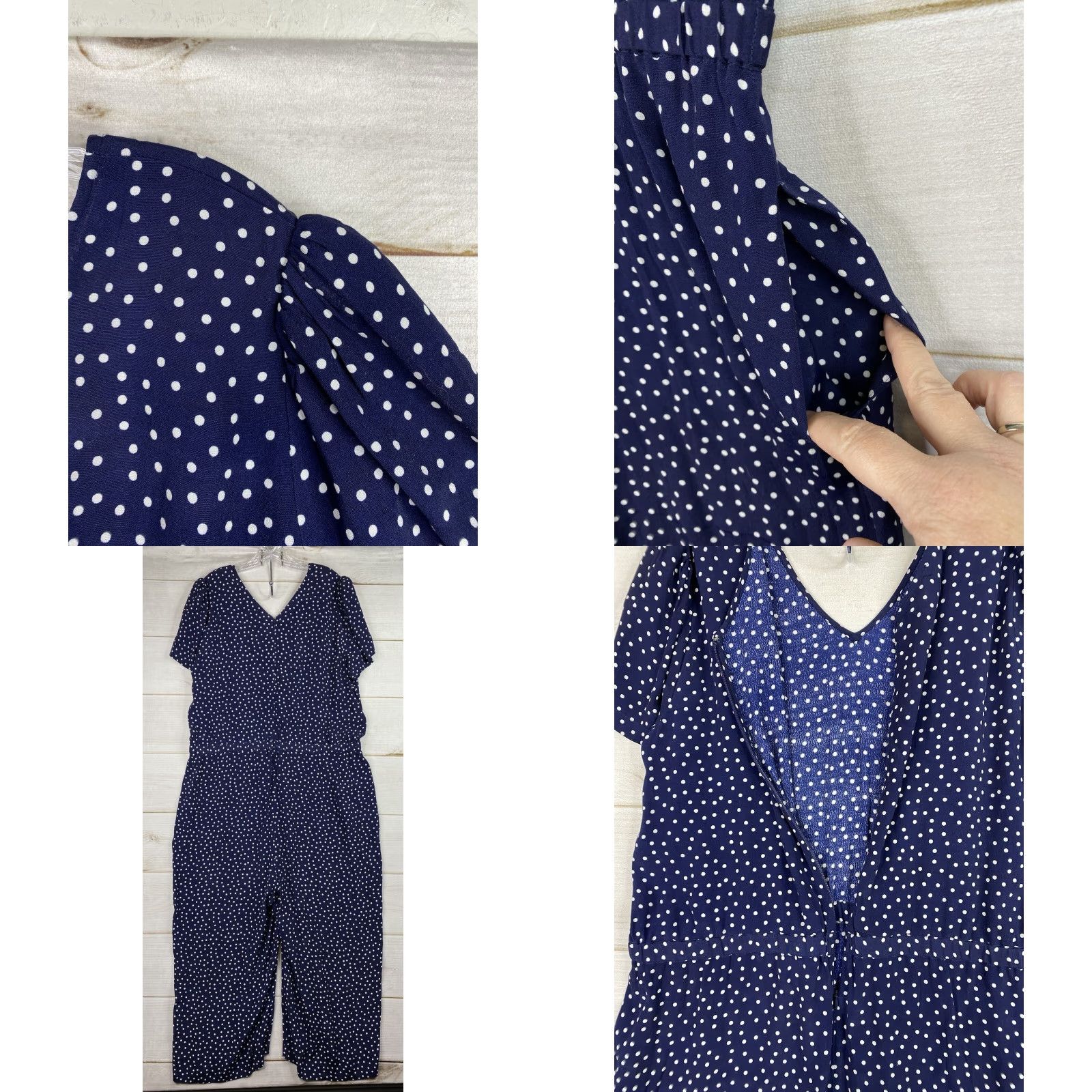 Talbots Talbots Jumpsuit Womens 18 Blue White Polka Dot Rayon V Neck Lightweight Pockets Size 40" / US 18 - 8 Thumbnail