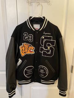 Supreme Woven Leather Varsity Jacket in Black, Size Small - Outerwear