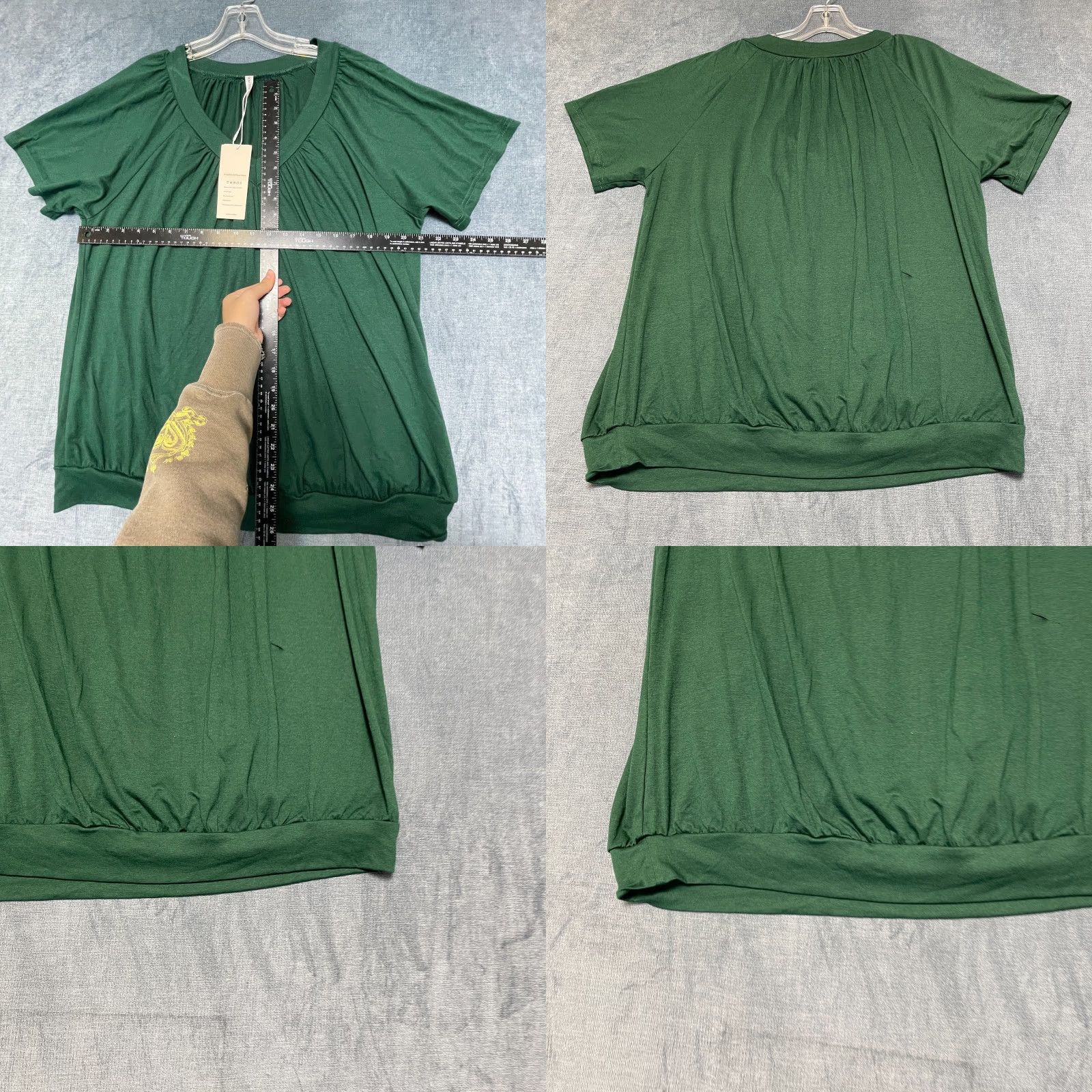 Vintage Dokotoo Blouse Top Womens XL Dark Green Summer Wear Pleated V-Neck Shirred Hem Size XL / US 12-14 / IT 48-50 - 9 Thumbnail