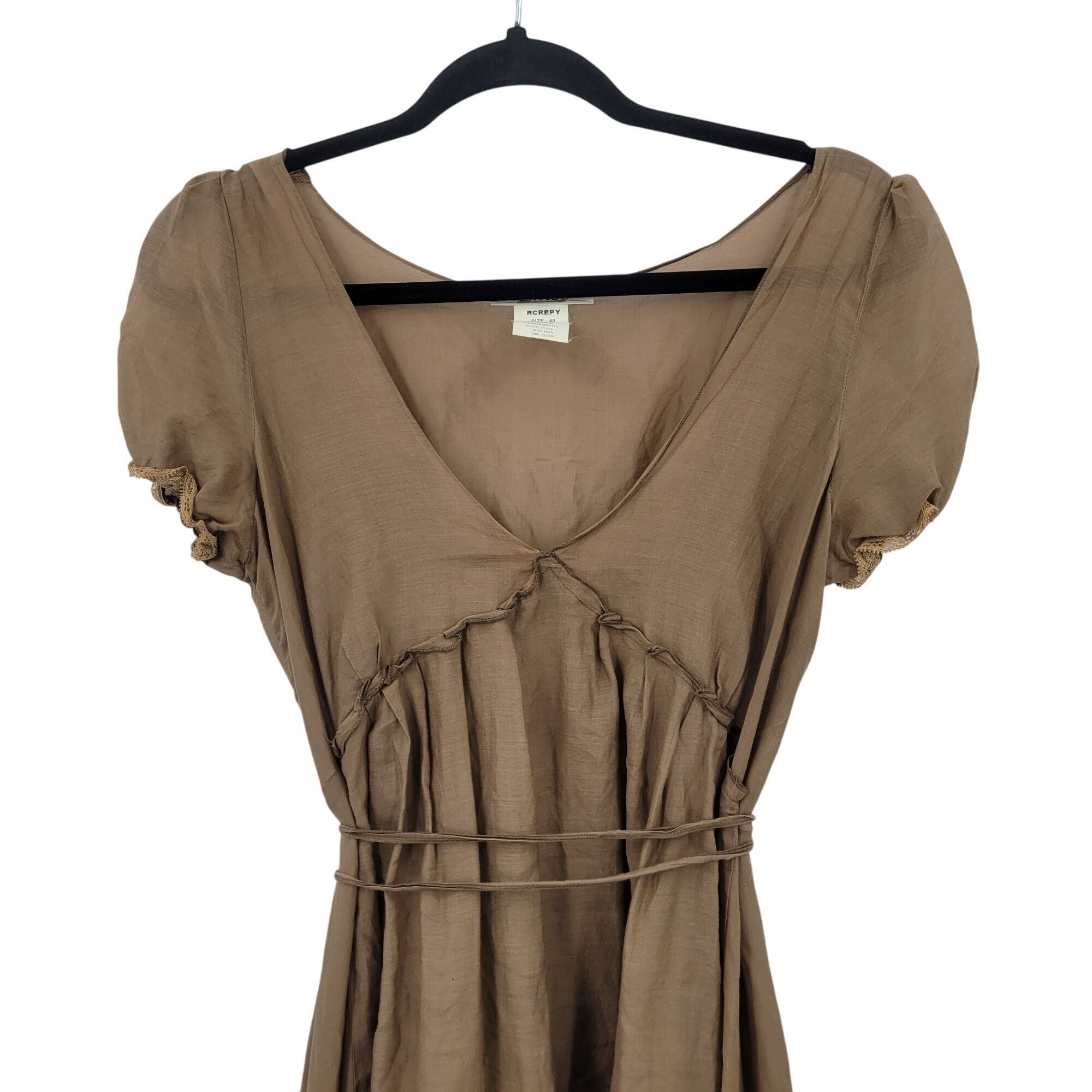 Vintage Vintage Brown Midi Peasant Dress Sz XL Silk Puff Sleeve Lett Size S / US 4 / IT 40 - 9 Thumbnail