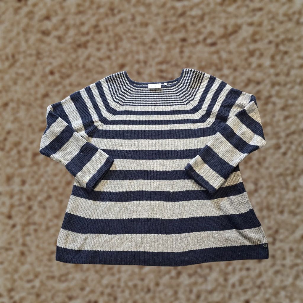 Vintage FOIL Sweater Womens Size L Blue Striped Merino Wool Blend Chunky Knit Casual Pullover Knit Square Neck Long Sleeve Regular Modern Classic Womens Size L / US 10 / IT 46 - 1 Thumbnail
