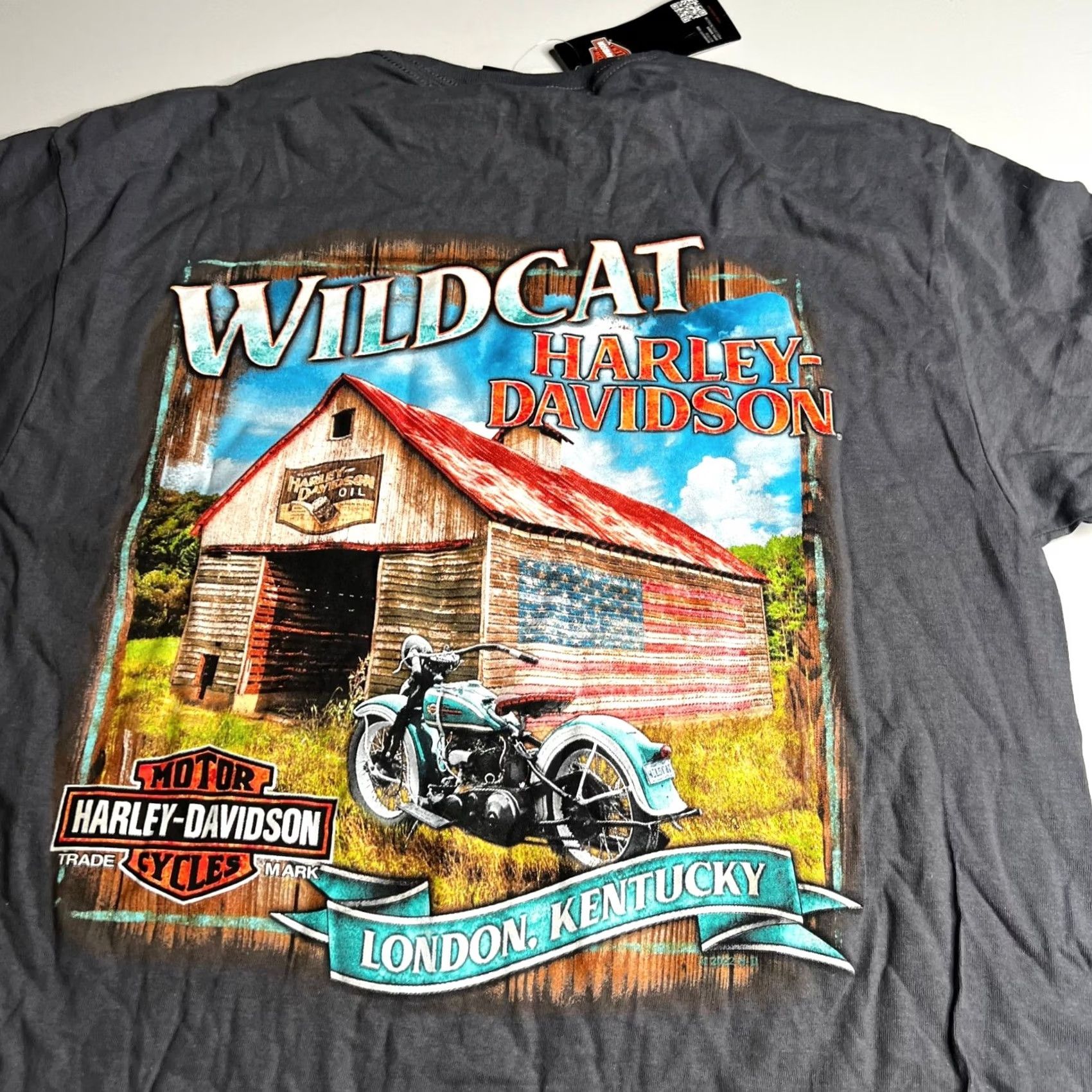 Harley Davidson Harley-Davidson Wildcat London Kentucky Barn Flag Graphic T-Shirt Charcoal M Men Size US M / EU 48-50 / 2 - 4 Thumbnail