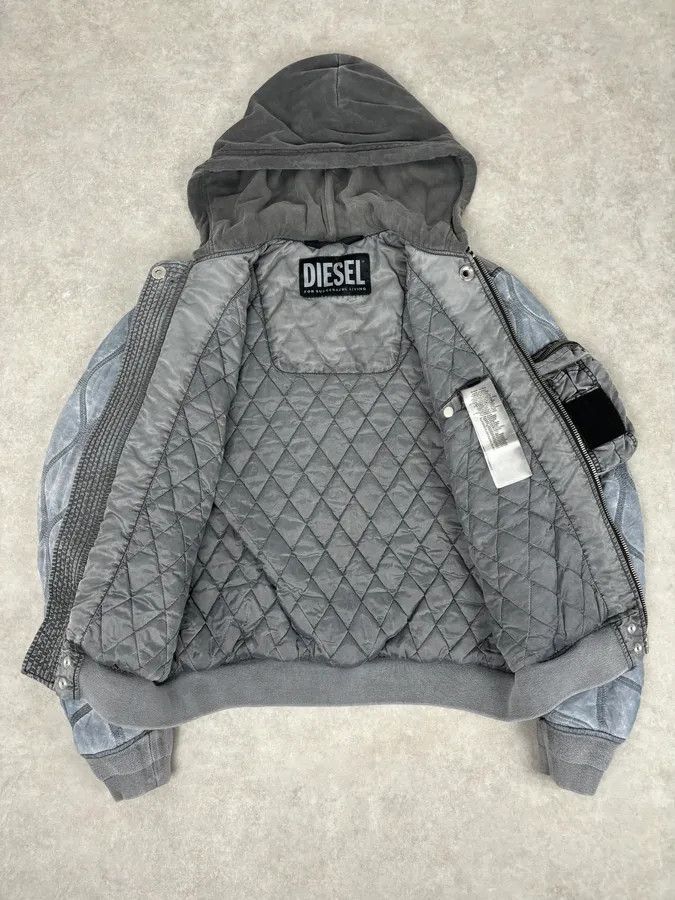 Diesel Diesel Hooded Grey Quilted Sleeves Bomber Jacket Size US M / EU 48-50 / 2 - 7 Thumbnail