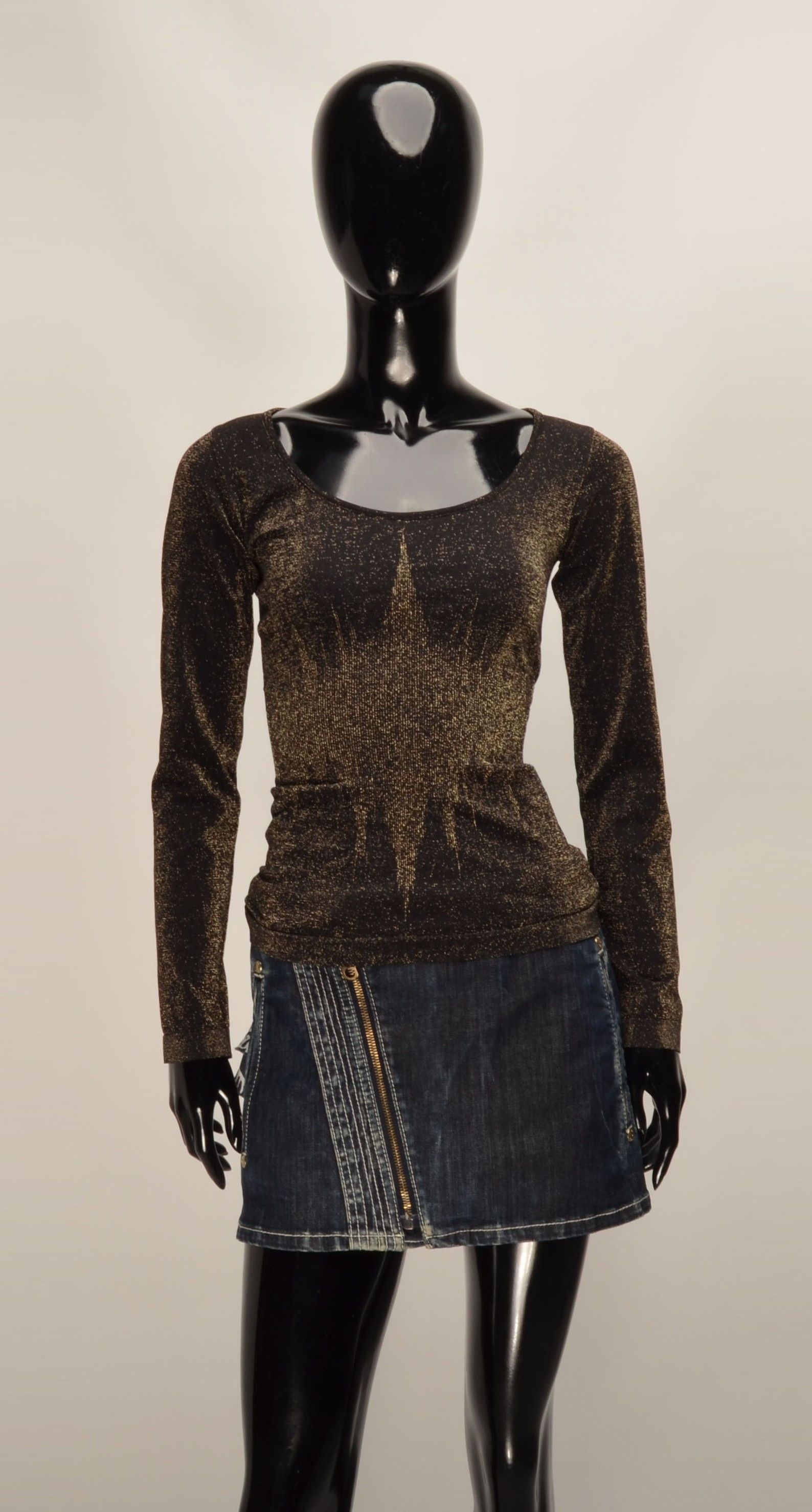 Sisley Y2K Glam Glitter Gold Stretchable Long Sleeve Top