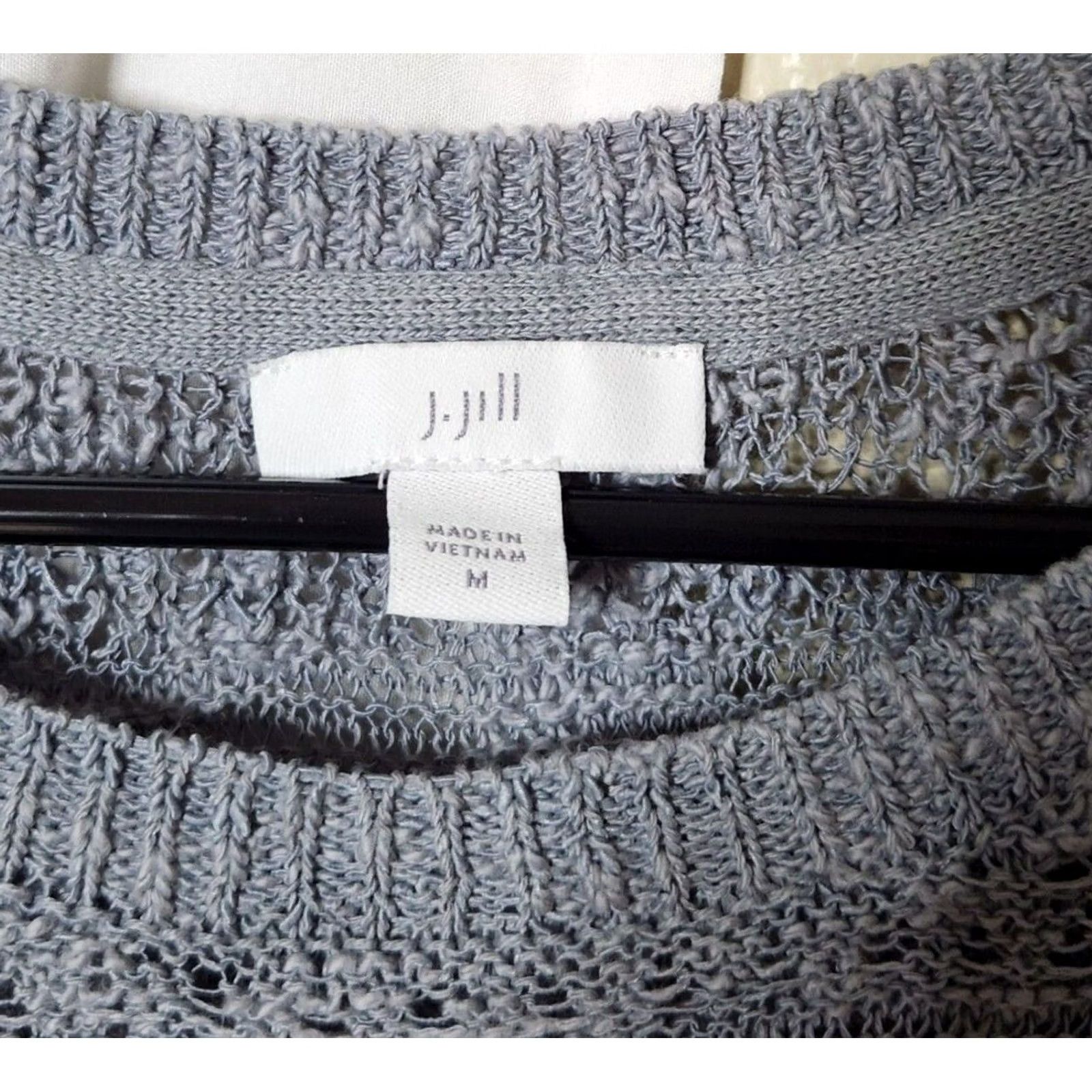 J. Jill J Jill Womens M Open-Knit Pullover Sweater Gray Cotton Blend Short Sleeve Size M / US 6-8 / IT 42-44 - 6 Thumbnail