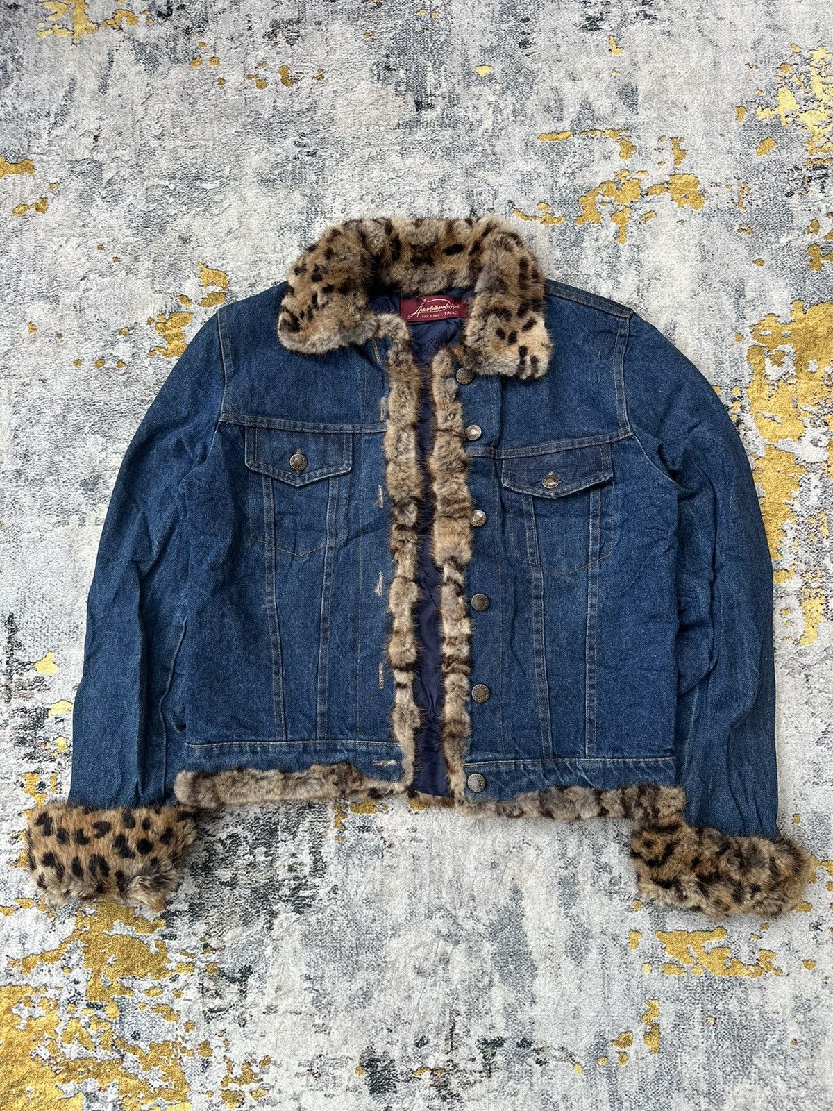 Le Grande Bleu (L.G.B.) CRAZY FAUX FUR COLLAR DENIM JACKET VINTAGE Y2K JAPAN STYLE Size US M / EU 48-50 / 2 - 1 Thumbnail