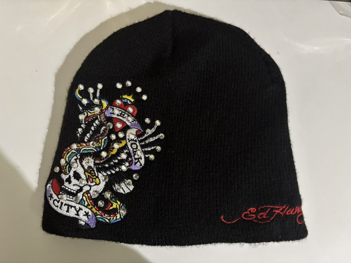 Ed Hardy Ed Hardy skull tattoo rhinestones Y2K black beanie Size ONE SIZE - 1 Thumbnail
