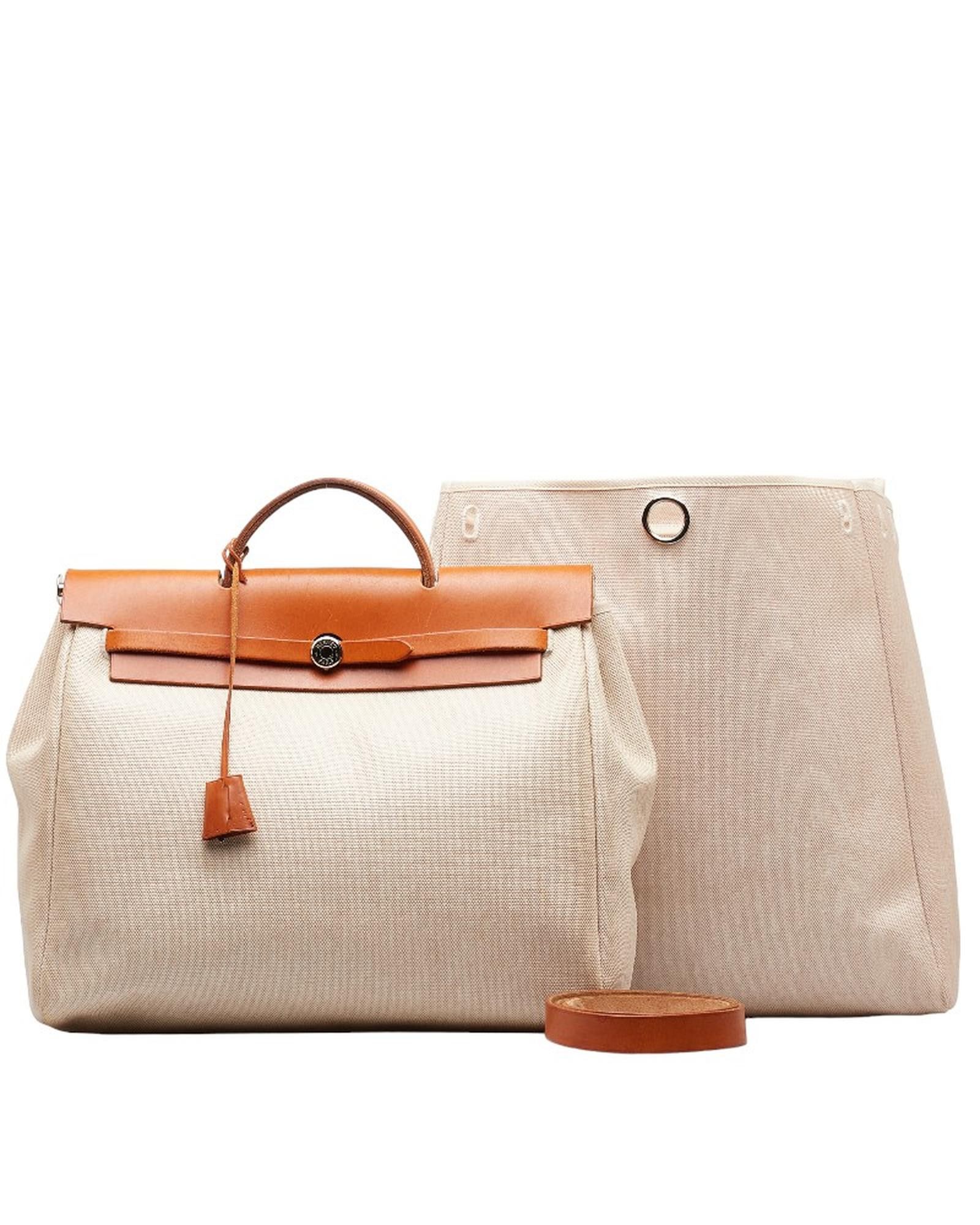image of Hermes Brown Toile Herbag 39 Bag In Ab Condition, Women's