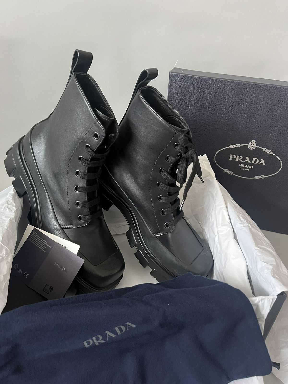 Prada $2.3K VALUE Prada Lace-up Square Toe Boots Size US 11 / EU 44 - 1 Thumbnail