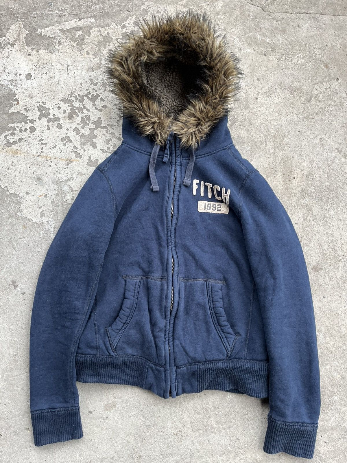 Japanese Abercrombie Fitch Fur Faux Faded Y2K Zip Hoodie