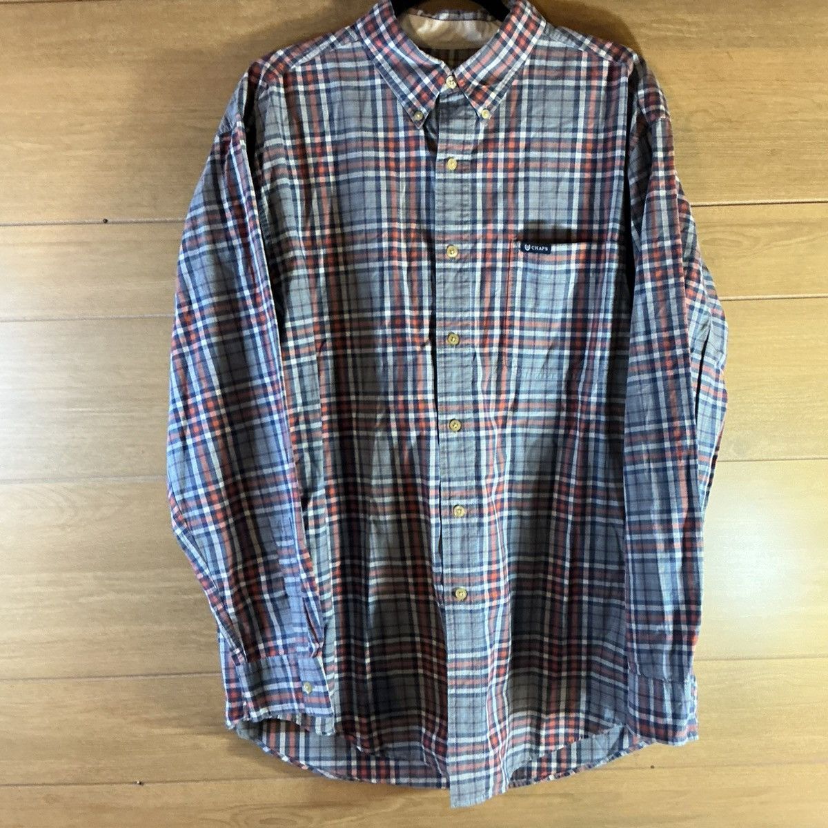 Chaps Chaps men’s Large orange navy Blue Plaid Button-Down Shirt Size US L / EU 52-54 / 3 - 1 Thumbnail