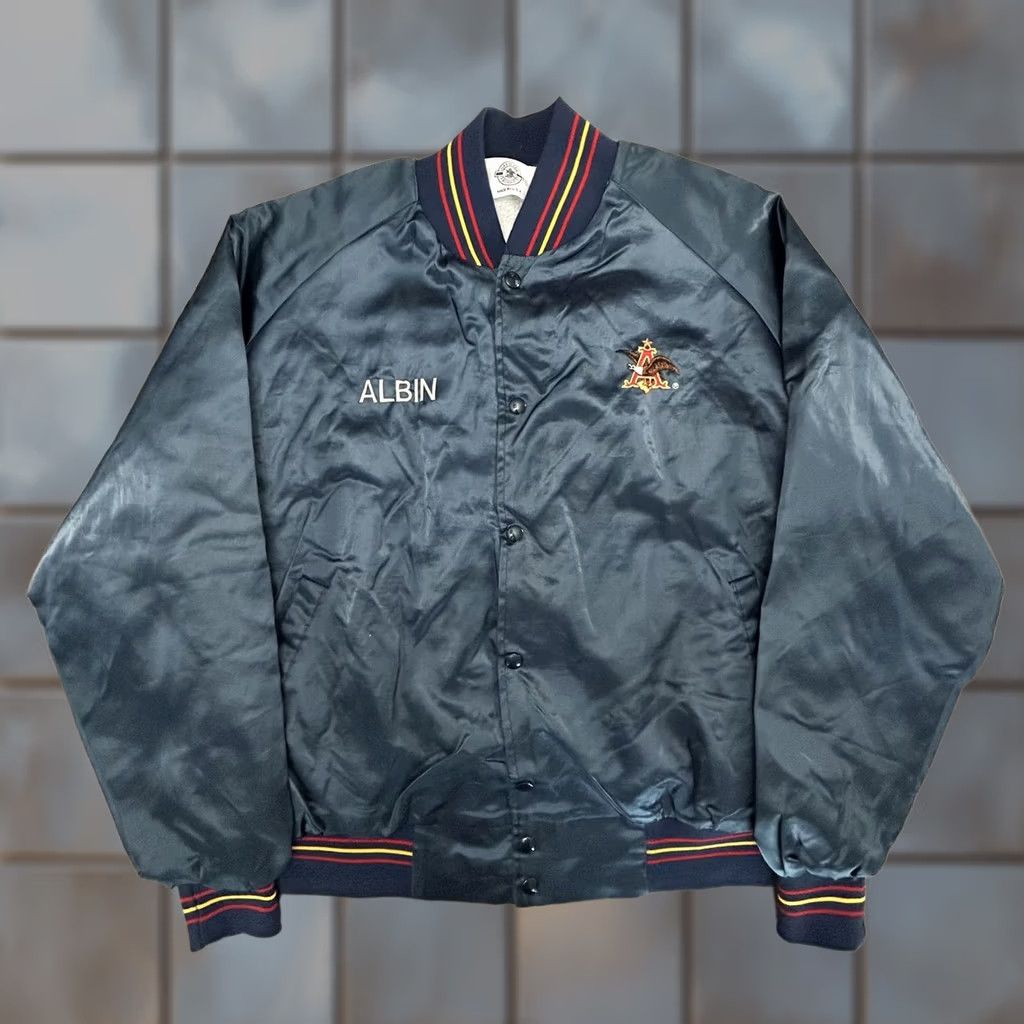Vintage VINTAGE Anheuser-Busch Satin Bomber Jacket Mens Large Blue 80s Beer Promo Bar MLB Baseball Logo ALBIN Size US L / EU 52-54 / 3 - 1 Thumbnail