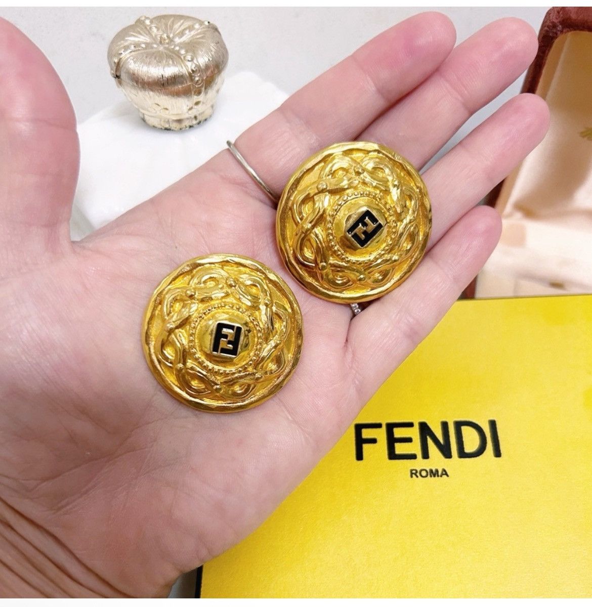 Fendi Authentic Fendi Rare Vintage 18kt G.P FF XL Clip on Earrings Size ONE SIZE - 4 Thumbnail