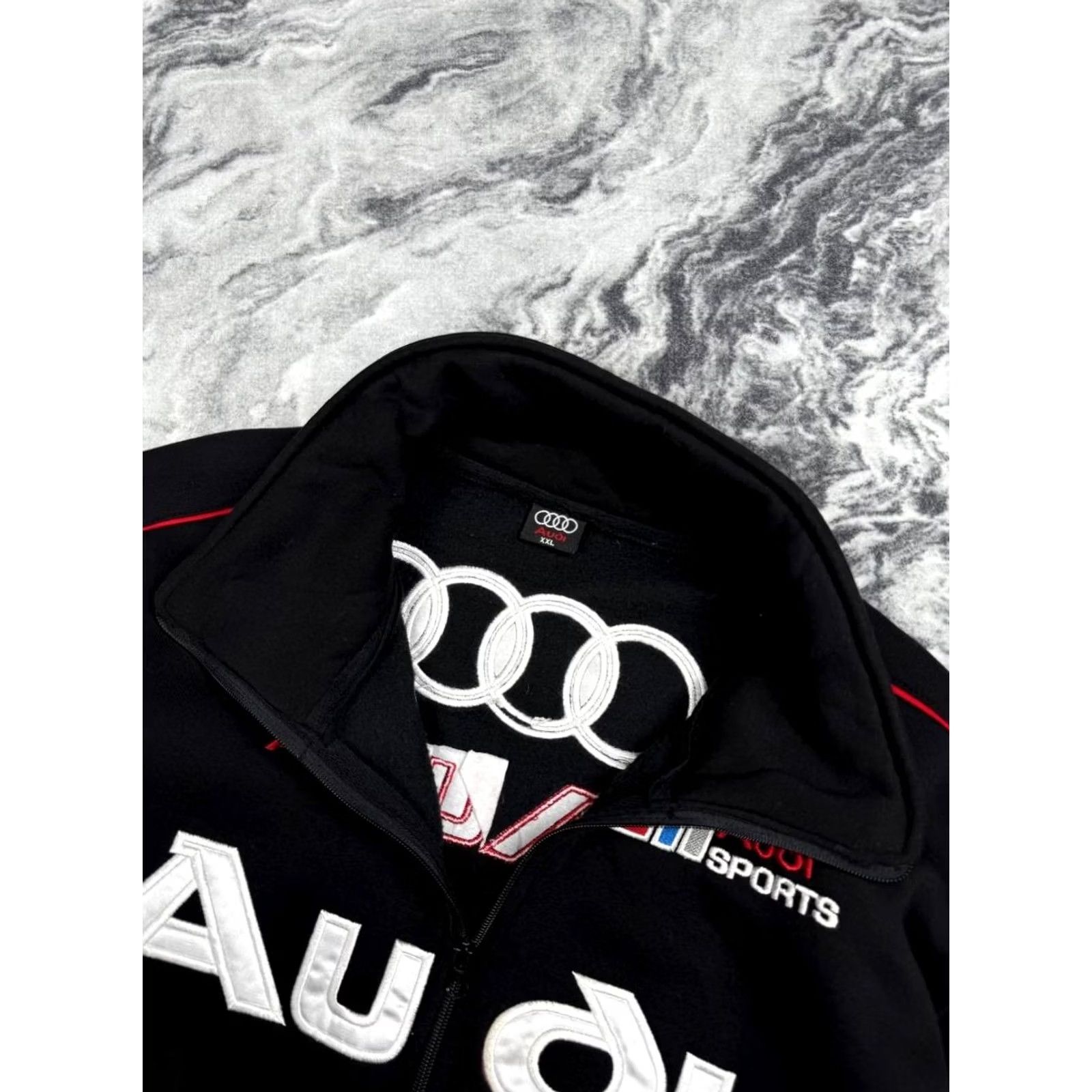 Logo 7 VINTAGE Audi Racing Full Zip Sweatshirt Men 2XL Black 90s Logo Vintage Style Shirt Size US XXL / EU 58 / 5 - 3 Thumbnail