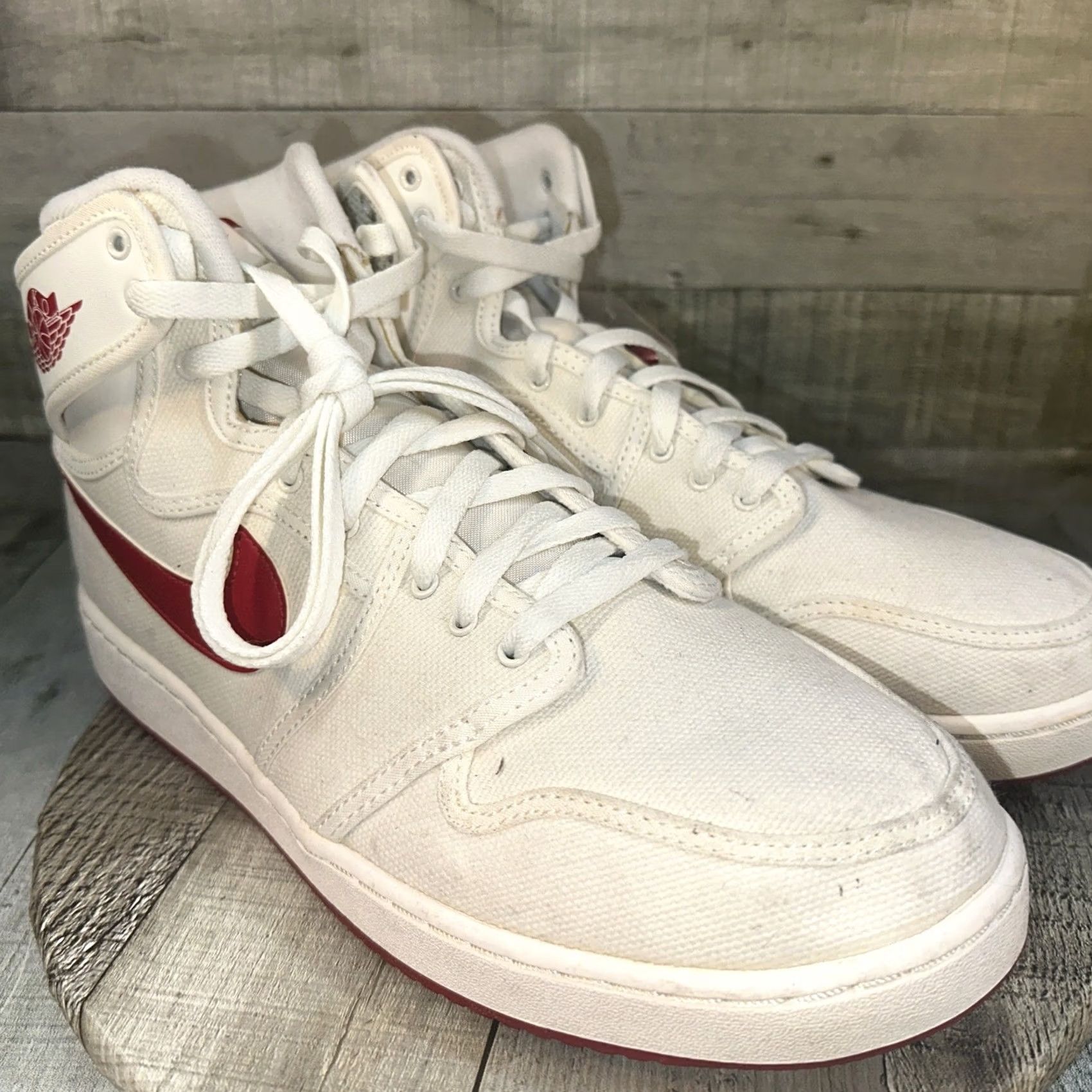 Jordan Brand VINTAGE Jordan AJKO High Top Sneaker Mens 11.5 White Canvas Retro Timeless Scuffing Light Box N/A Size US 12 / EU 45 - 2 Thumbnail