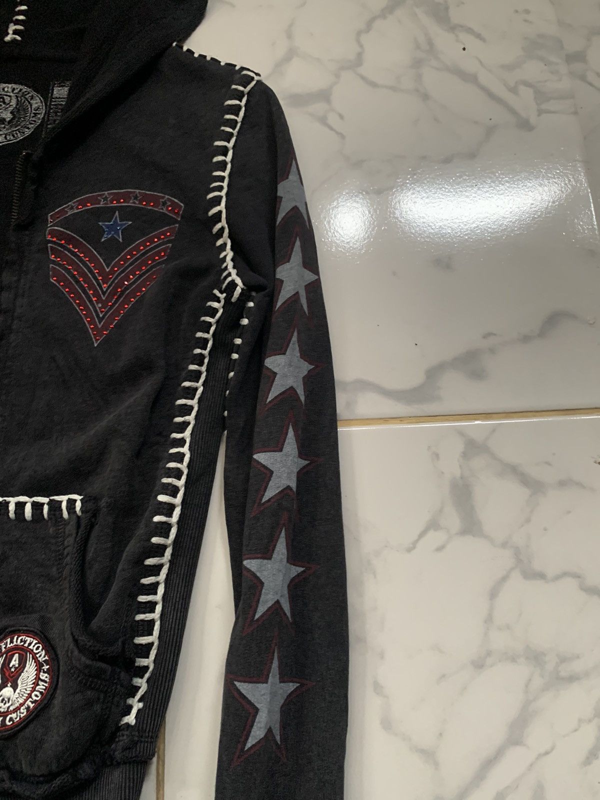 Affliction Rare y2k affliction rhinestones distressed zip up hoodie Size US XS / EU 42 / 0 - 10 Thumbnail
