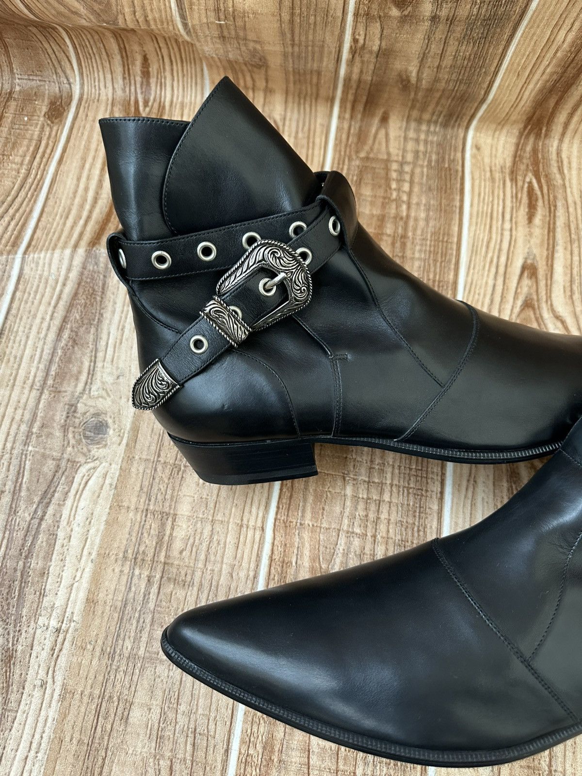 Saint Laurent Paris Hedi Slimane Western Buckle Duckies Boots Size US 10 / EU 43 - 12 Thumbnail