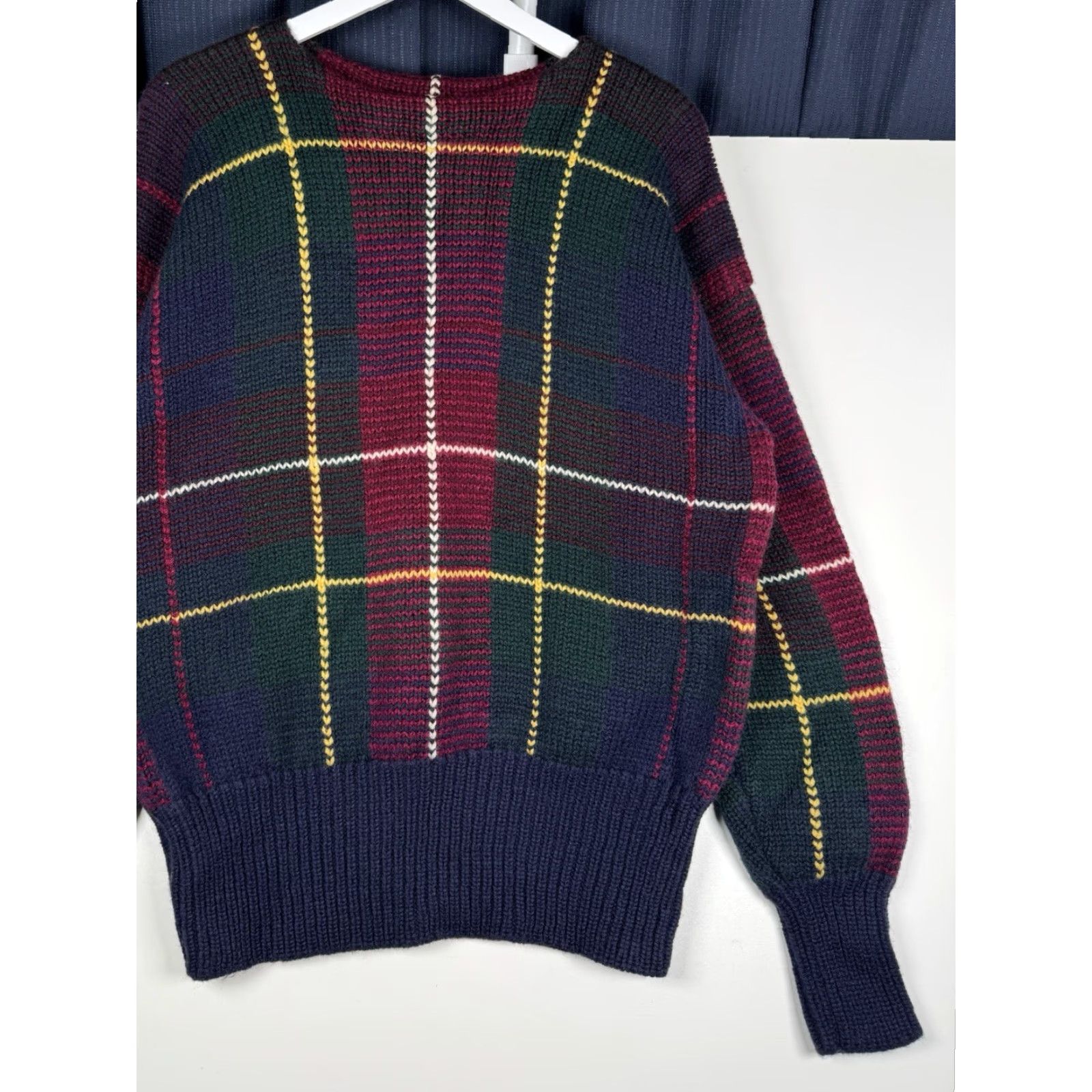 VINTAGE Polo by Ralph Lauren Sweater Plaid 100% Wool Multicolor 