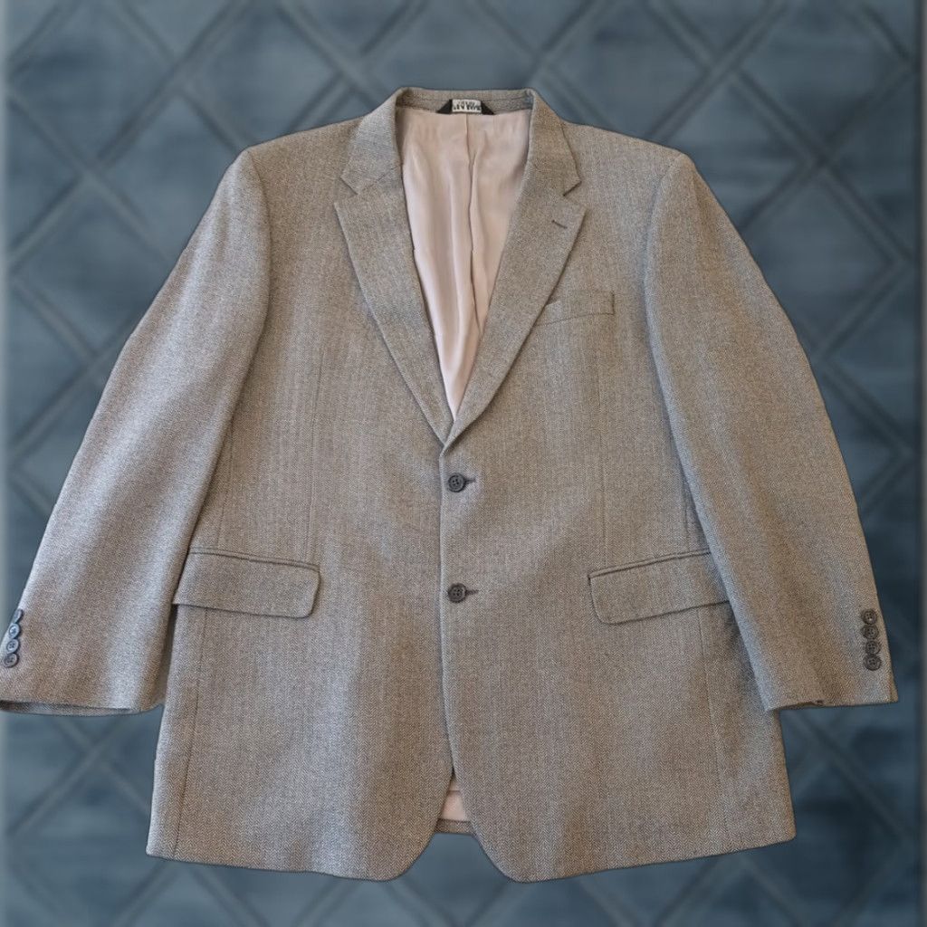 Jos. A. Bank Jos A Bank Blazer Mens 46 Long Gray Herringbone Wool Two Button Single Vent Vintage No Size 46R - 1 Thumbnail