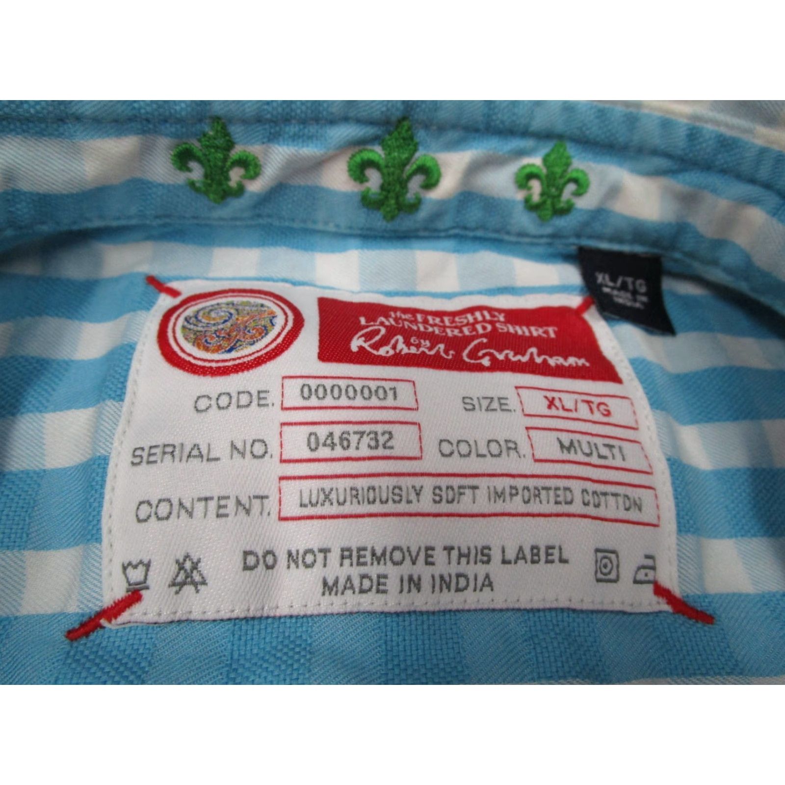 Robert Graham Robert Graham Shirt Mens XL Blue Short Sleeve Button-Up Embroidered Check Cotton Blend No N/A Size US XL / EU 56 / 4 - 3 Thumbnail