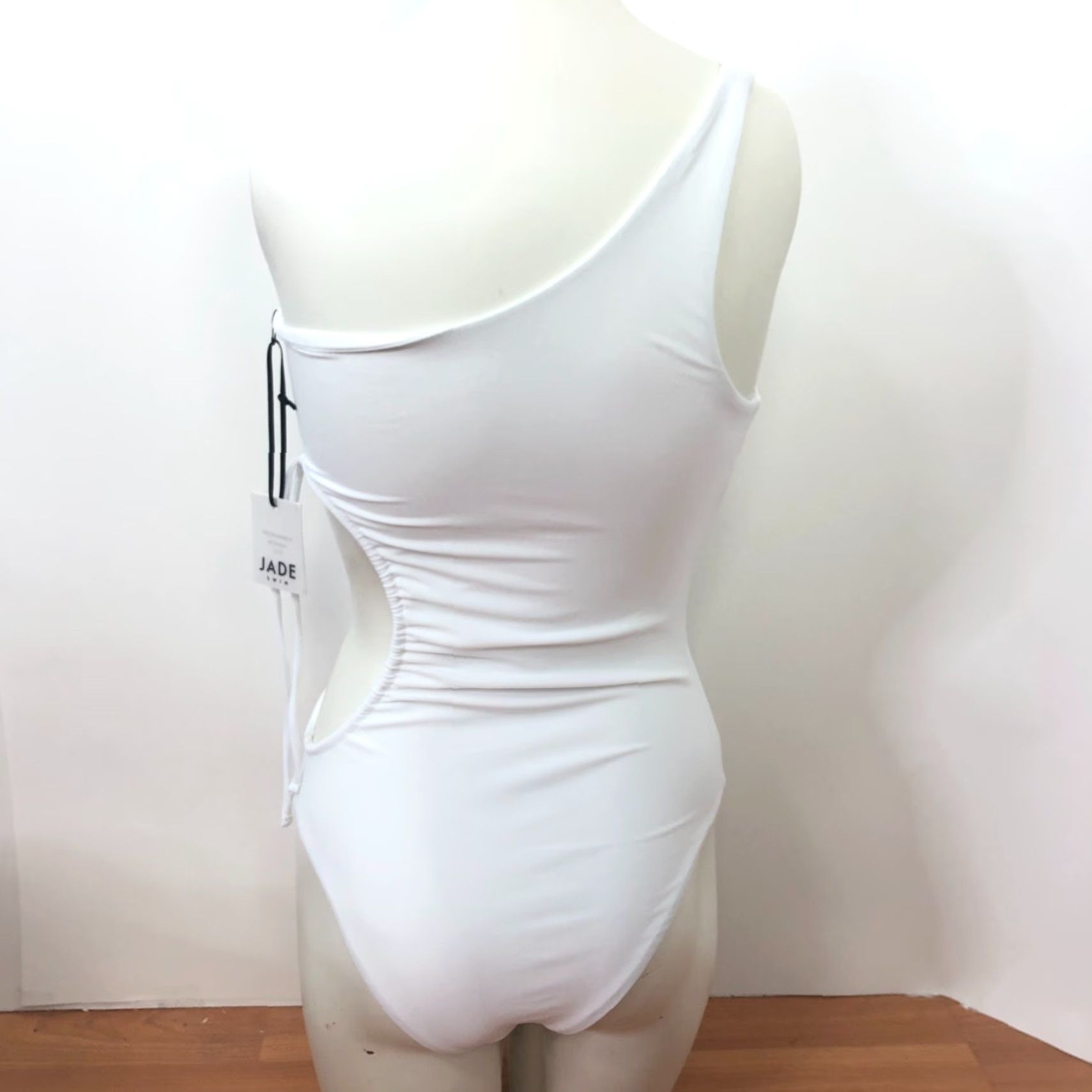 Vintage Jade Swim One Piece Women's Swimsuit White Size S Regular Nylon Spandex Solid 2623 HRJ Size ONE SIZE - 2 Thumbnail