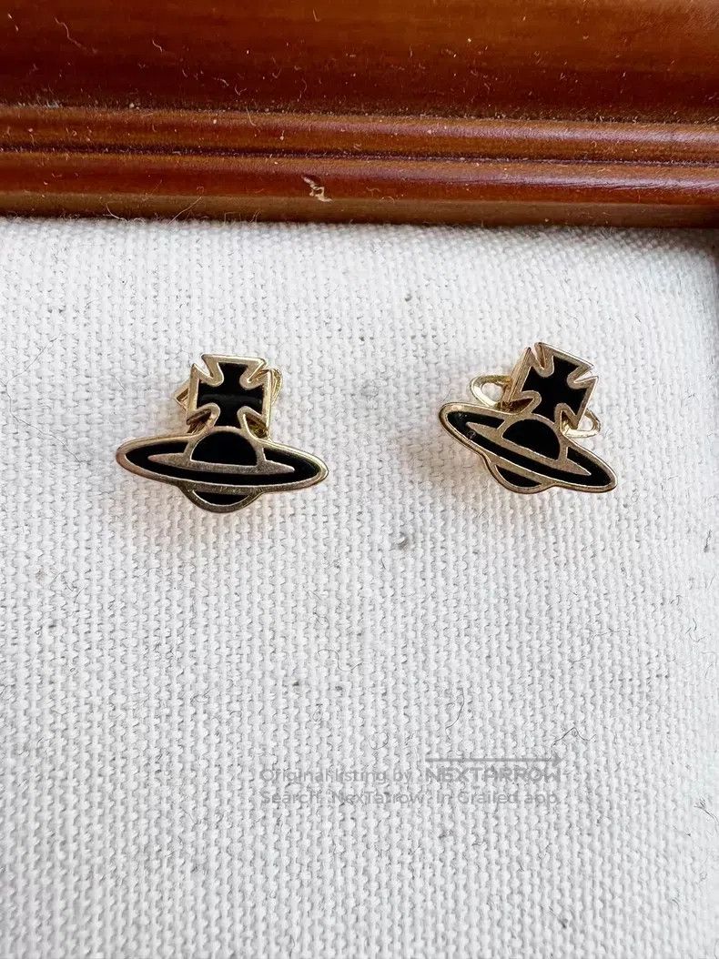 Vivienne Westwood Vivienne Westwood Black and gold small Saturn earrings Size ONE SIZE - 2 Thumbnail
