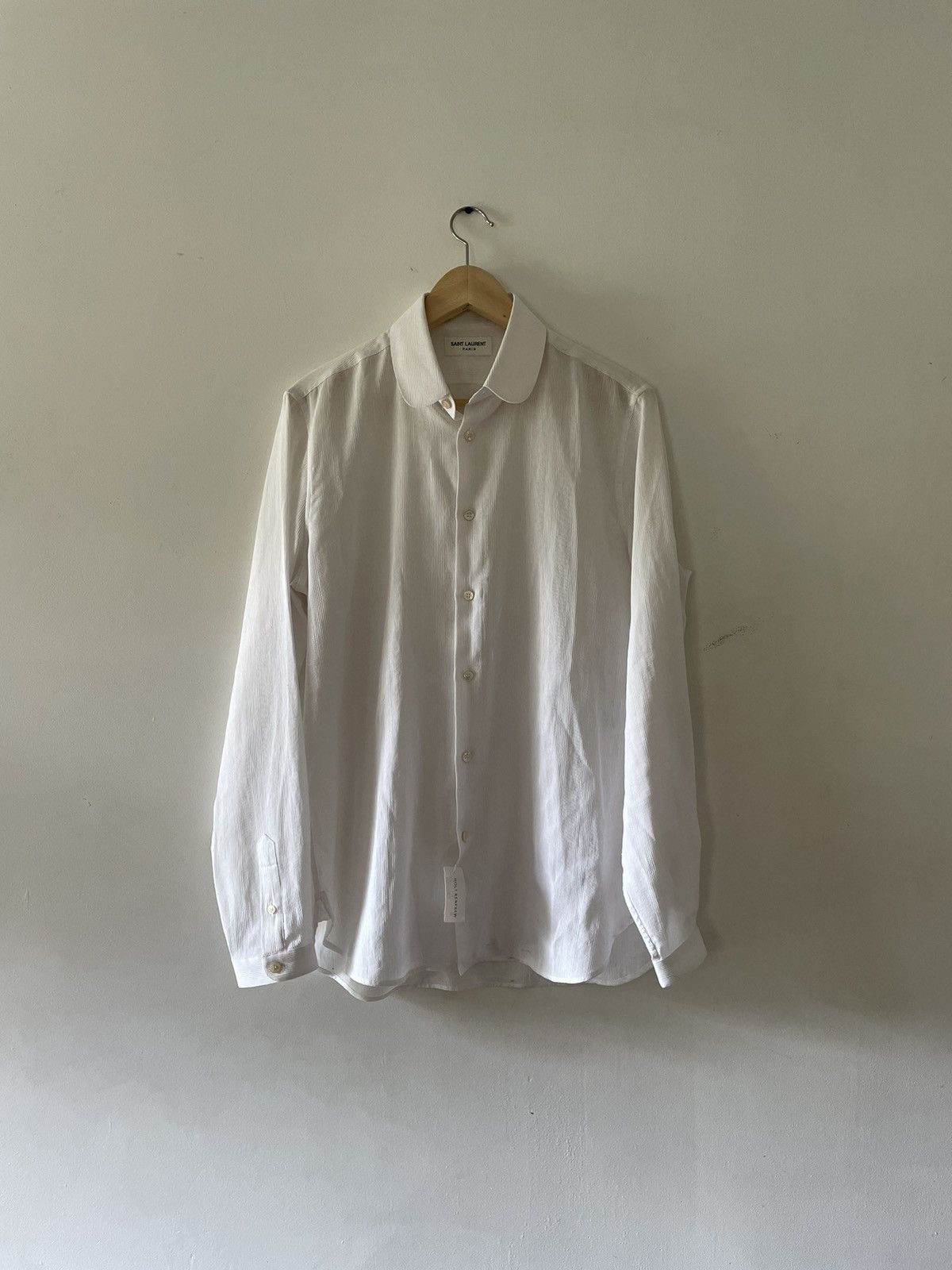 Saint Laurent Paris 2019 White Silk Ribbed Shirt Size US M / EU 48-50 / 2 - 1 Thumbnail