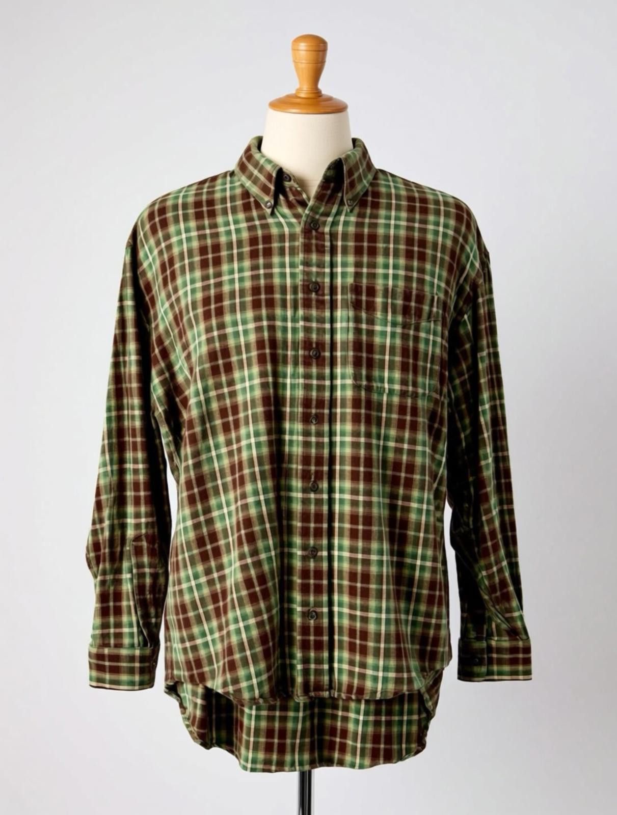Van Heusen Van Heusen Men's Green and Brown Plaid Cotton Button-Up L 16 Size US L / EU 52-54 / 3 - 1 Thumbnail