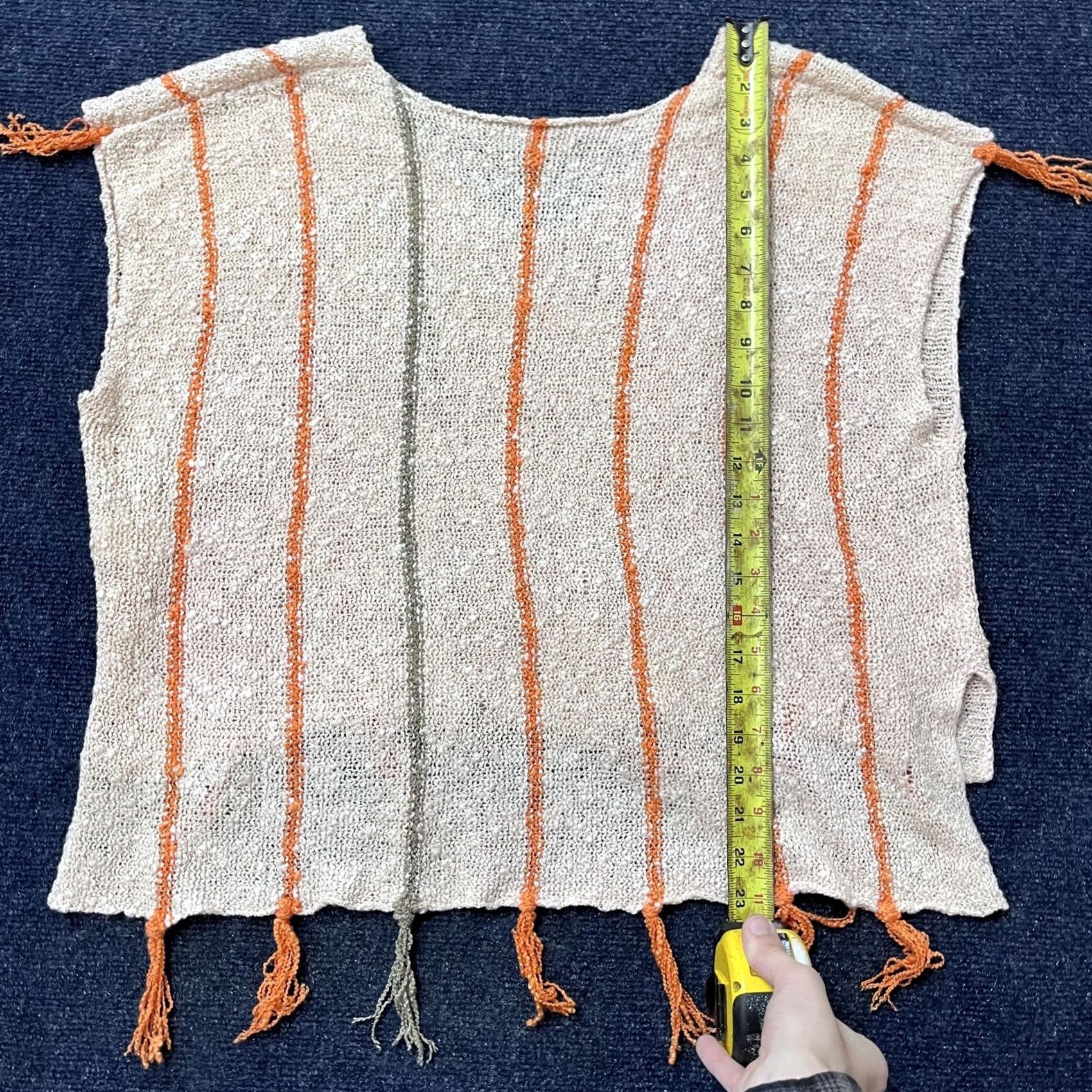 Vintage Fate Vest Sweater Womens Large Beige Orange Stripe Fringe Poncho Knit Boho Tassel Lace Tassel Size L / US 10 / IT 46 - 6 Thumbnail