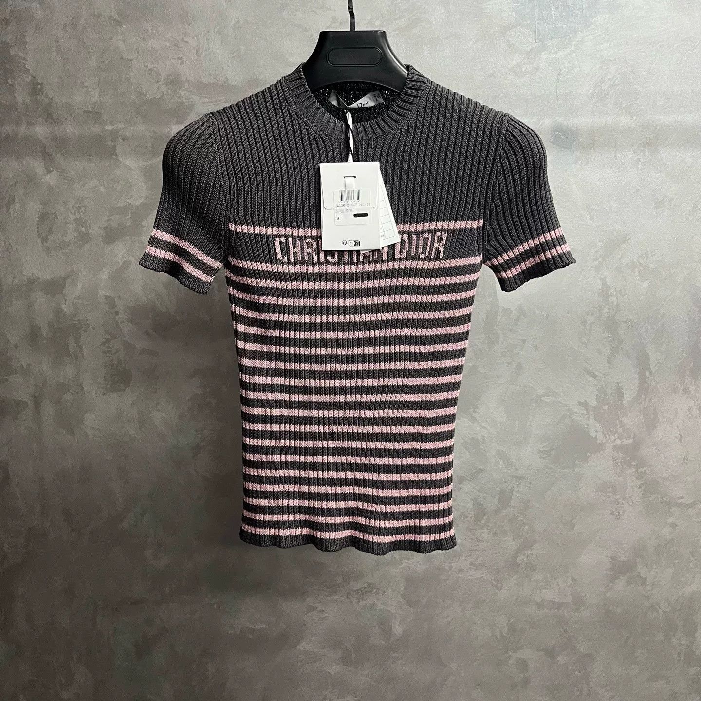 Dior Dior Gray Stripe Short-Sleeve Knit Size S / US 4 / IT 40 - 1 Thumbnail