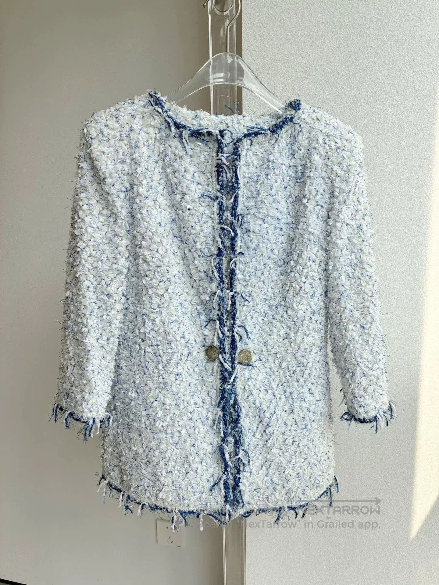 Chanel Chanel 18s Blue White Tweed Fringe Jacket. Size XXS / US 00 / IT 34 - 2 Thumbnail