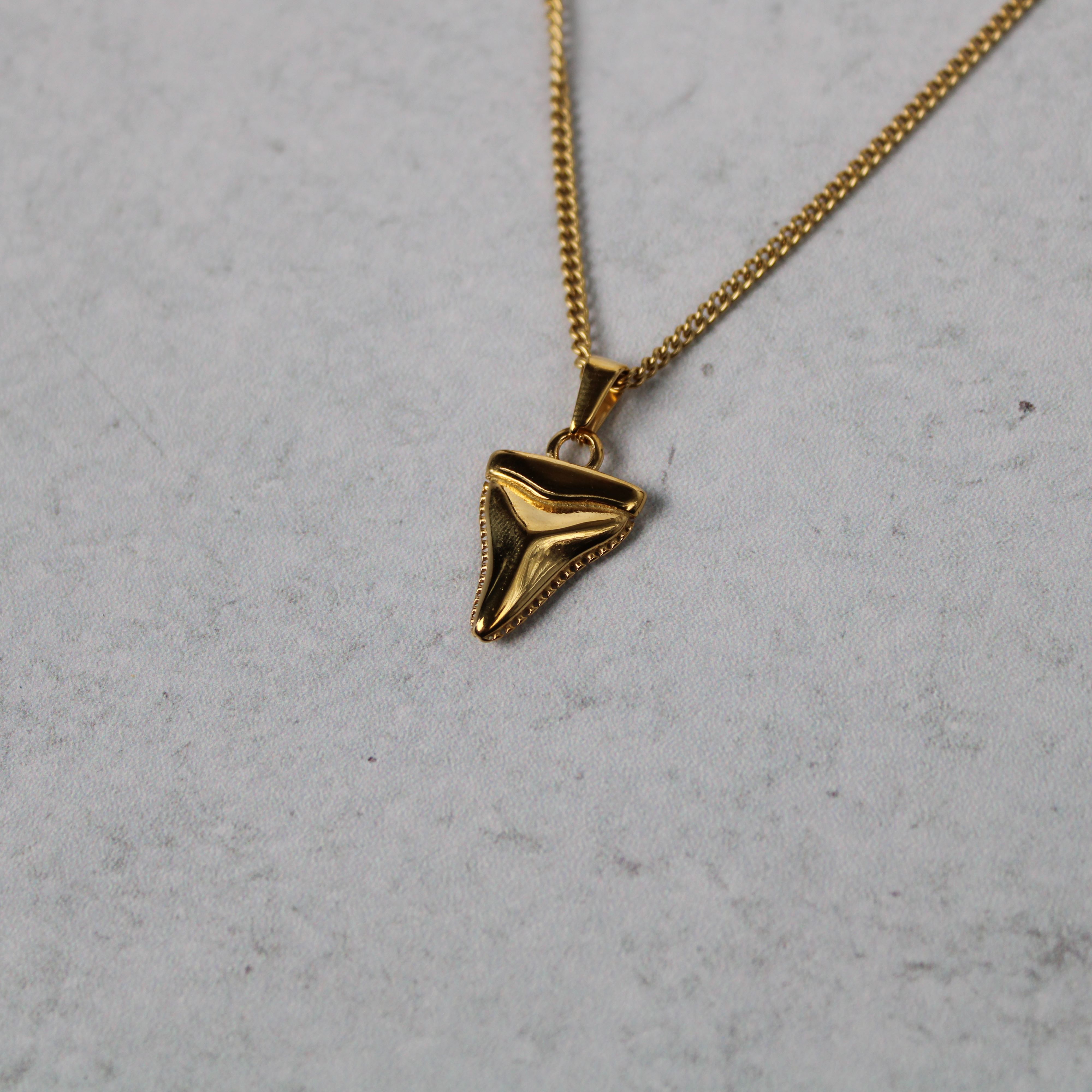 Jewelry Gold Shark Tooth Pendant Necklace & 3mm Rope Chain Set Size ONE SIZE - 5 Thumbnail