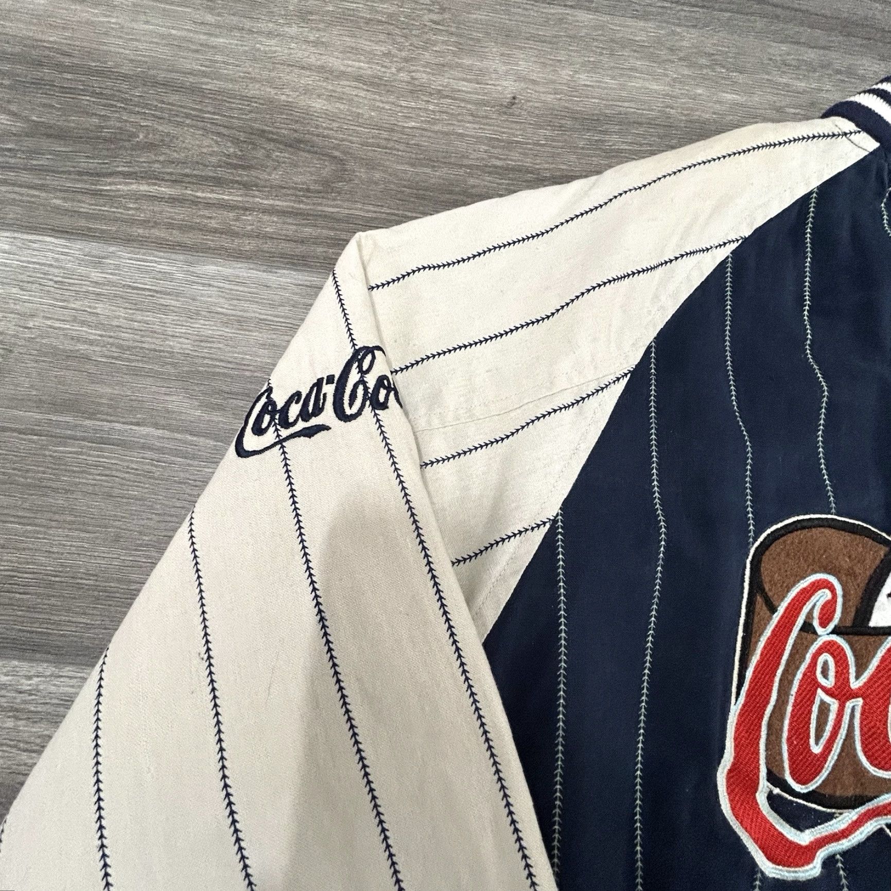 VINTAGE Coca-Cola Varsity Bomber Jacket Unisex Adults XL Multicolor Striped Reversible 80s 90s Sports Jacket