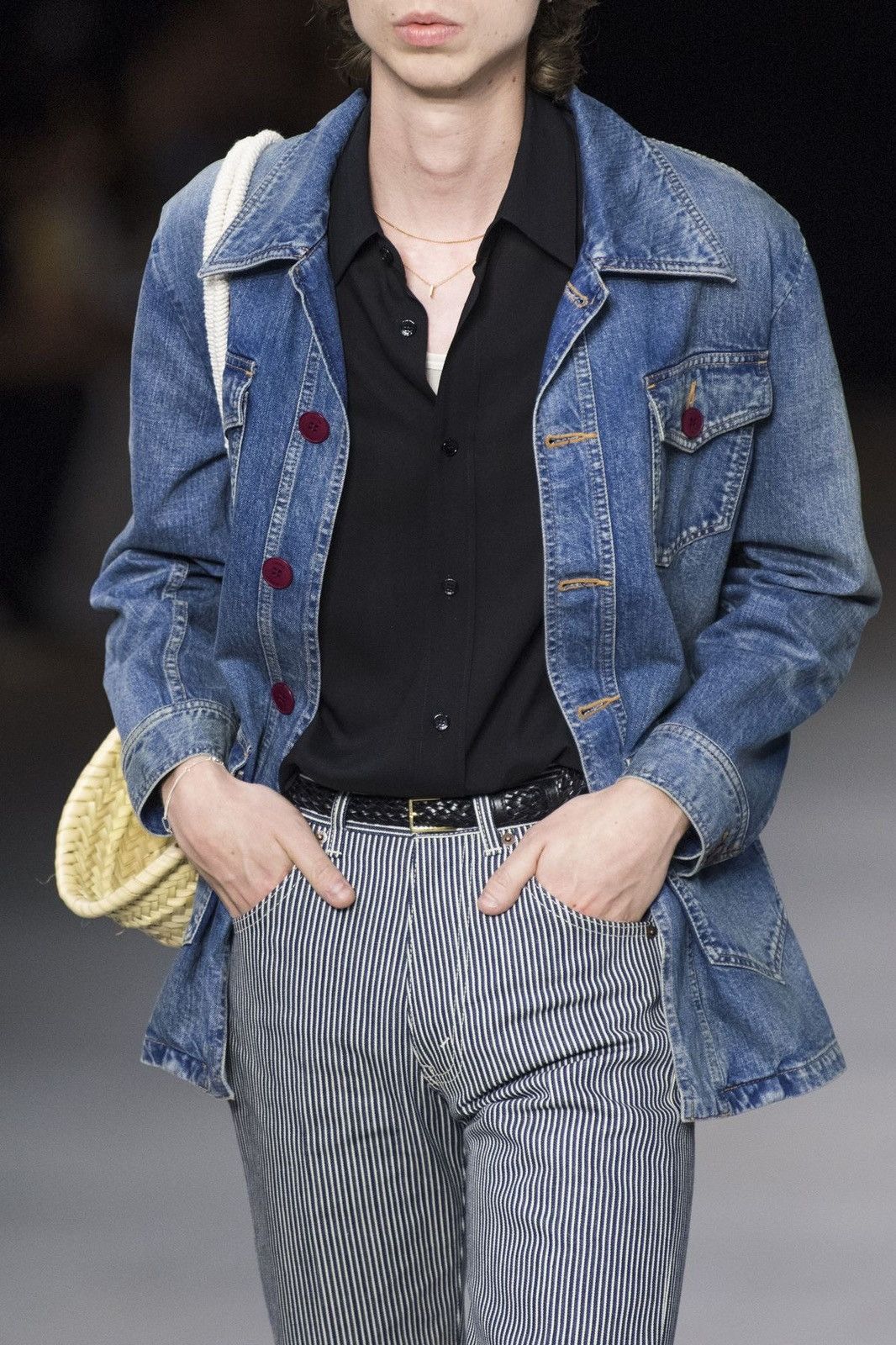 image of Runway — Celine Safari Denim Jacket in Blue, Men's (Size Small)
