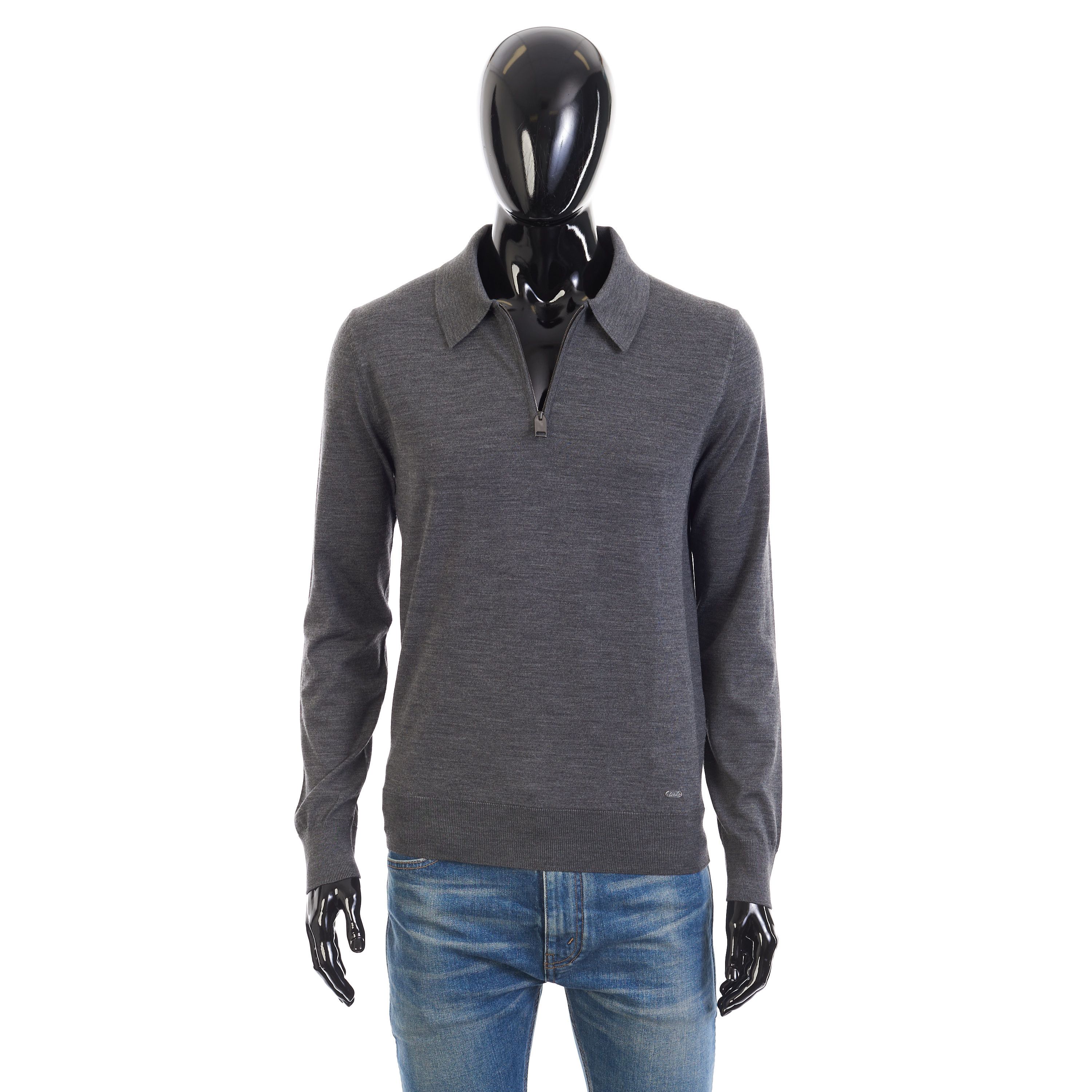 Brioni Polo Sweater With Metal Zip In Gray Wool Size US XL / EU 56 / 4 - 3 Thumbnail